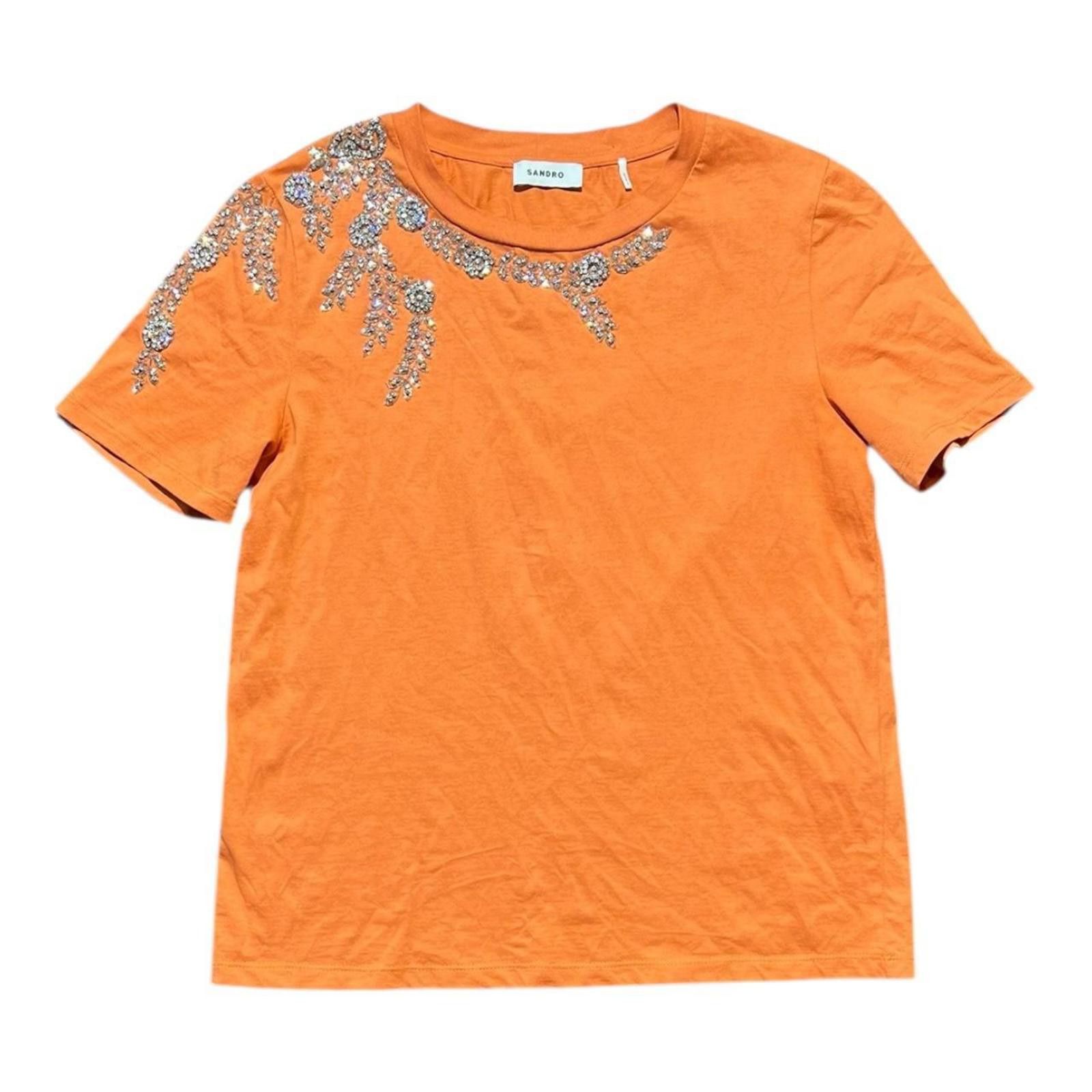 Sandro Sandro Rhinestone Embellished T-shirt Jaunes/ Oranges Size XS / US 0-2 / IT 36-38 - 1 Thumbnail