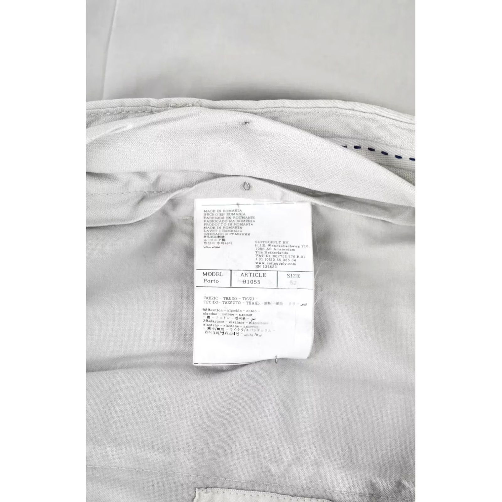 Suitsupply SUITSUPPLY Porto Trousers Men's Pure Cotton Light Grey Chino UK 42 / W37 Zip Fly Size US 42 / EU 58 - 5 Thumbnail