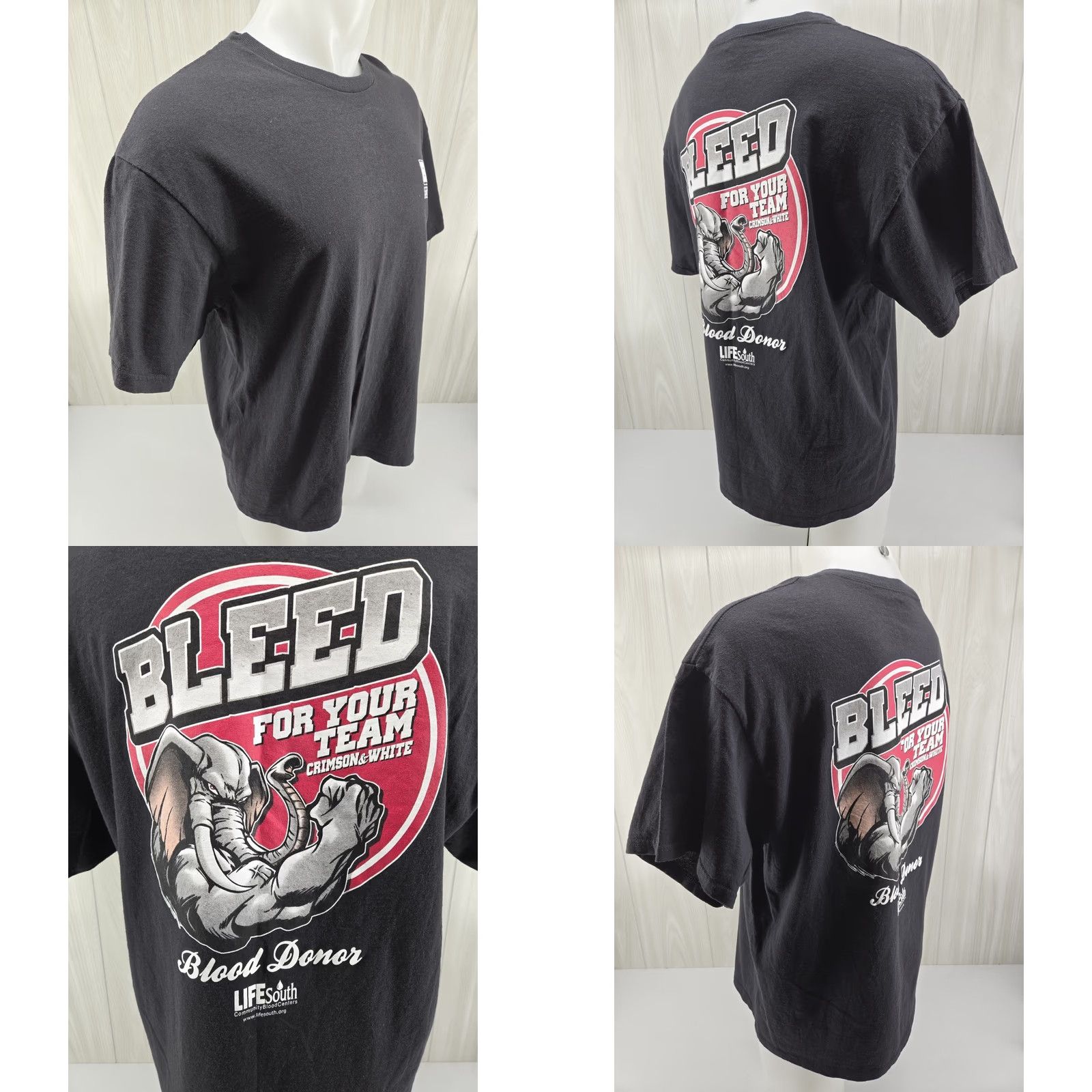 Delta Lifesouth Blood Donor Alabama Tide T Shirt XL Black Nike? Delta? Size US XL / EU 56 / 4 - 8 Thumbnail