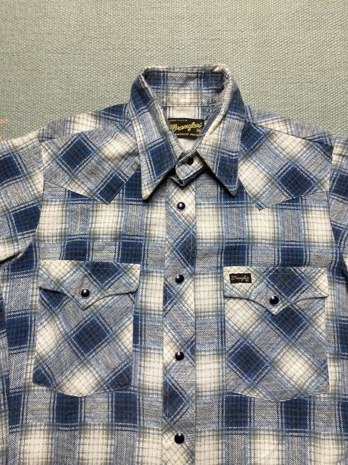 Vintage × Wrangler 70s Pearl snap flannel shirt wrangler shadow plaid womens 16 Size M / US 6-8 / IT 42-44 - 3 Thumbnail