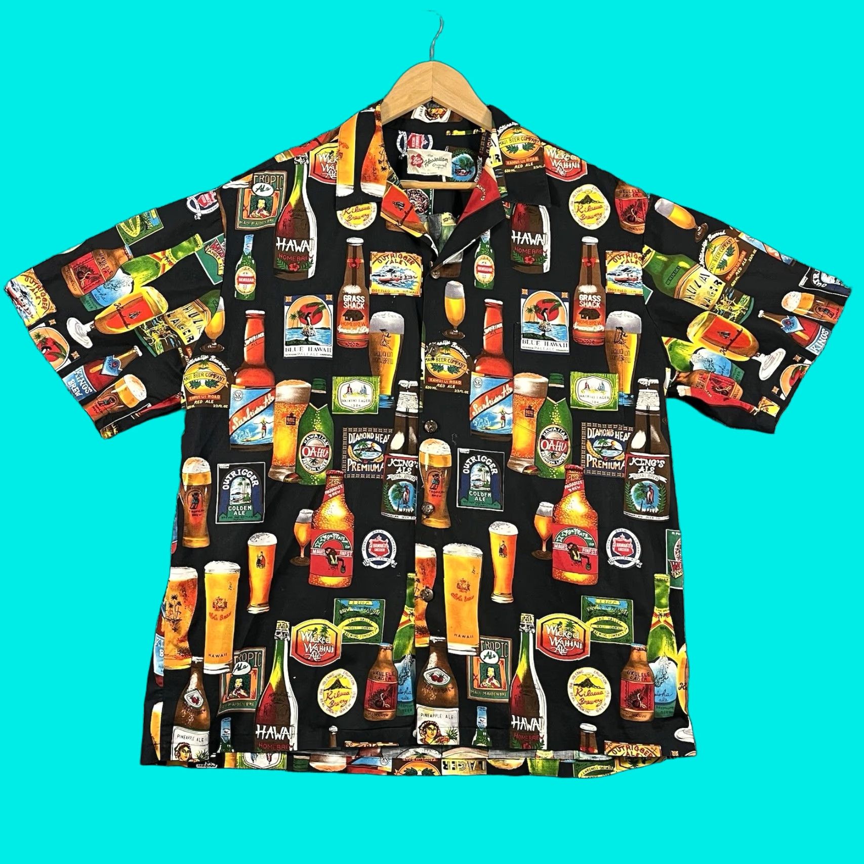 Hilo Hattie VINTAGE Hilo Hattie Shirt Mens XL Blue Hawaiian Camp Button Front Beer Palm Tropical Vtg Size US XL / EU 56 / 4 - 1 Thumbnail