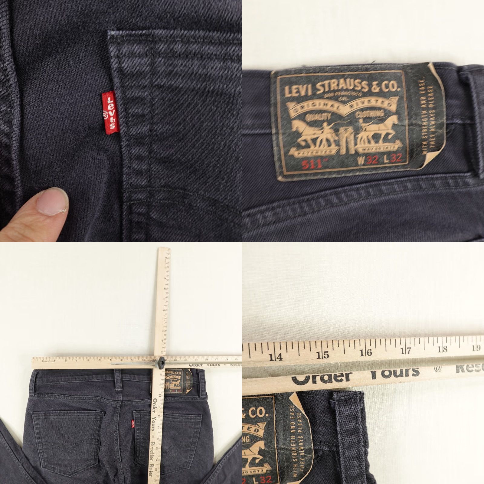 Levi's Levis Jeans Mens 32x32 Black Denim 511 Slim Fit Tapered Leg Red Tab Flex Pants Size US 31 - 8 Thumbnail