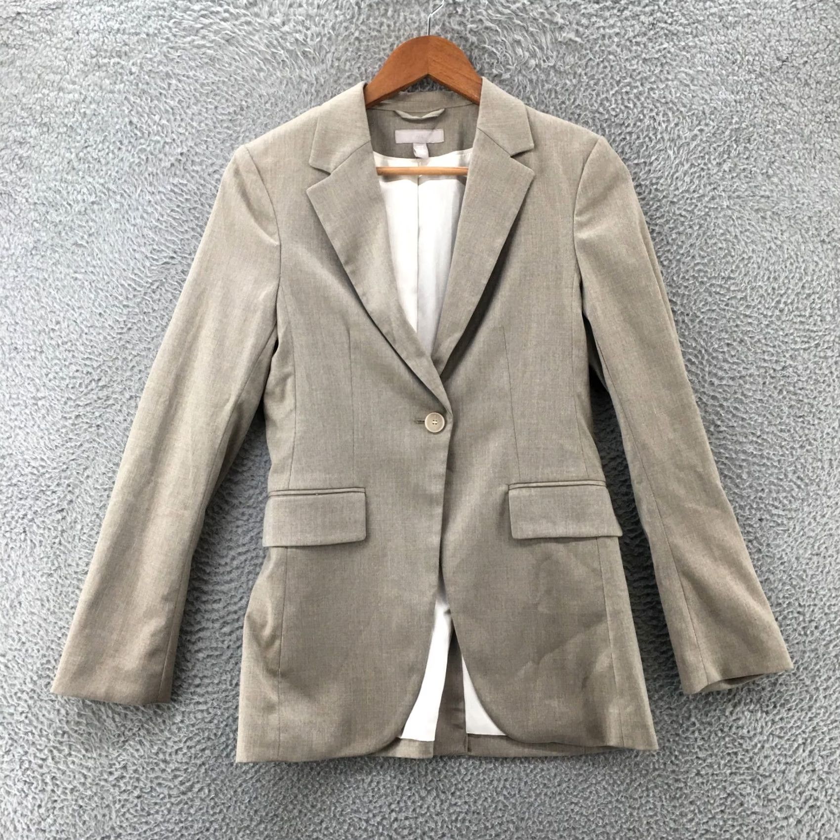 H&M H&M Blazer Coat Jackets Womens 34 Beige Collared Lined Pockets Long Sleeve Size XXS / US 00 / IT 34 - 2 Thumbnail