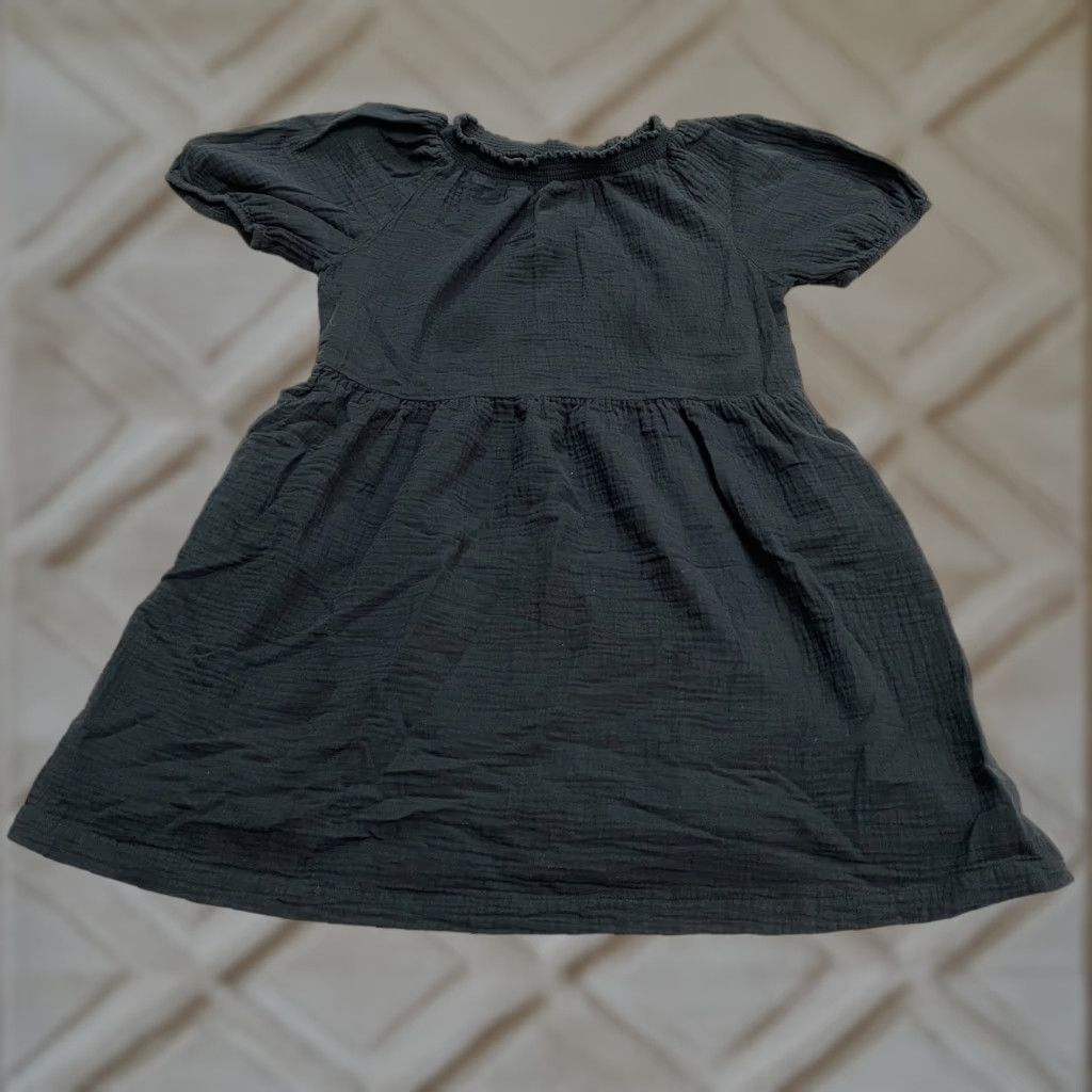 Vintage VINTAGE Universal Thread Women's A-Line Dress Casual 100% Cotton Puff Sleeve Knee Length Black Medium Size M / US 6-8 / IT 42-44 - 1 Thumbnail