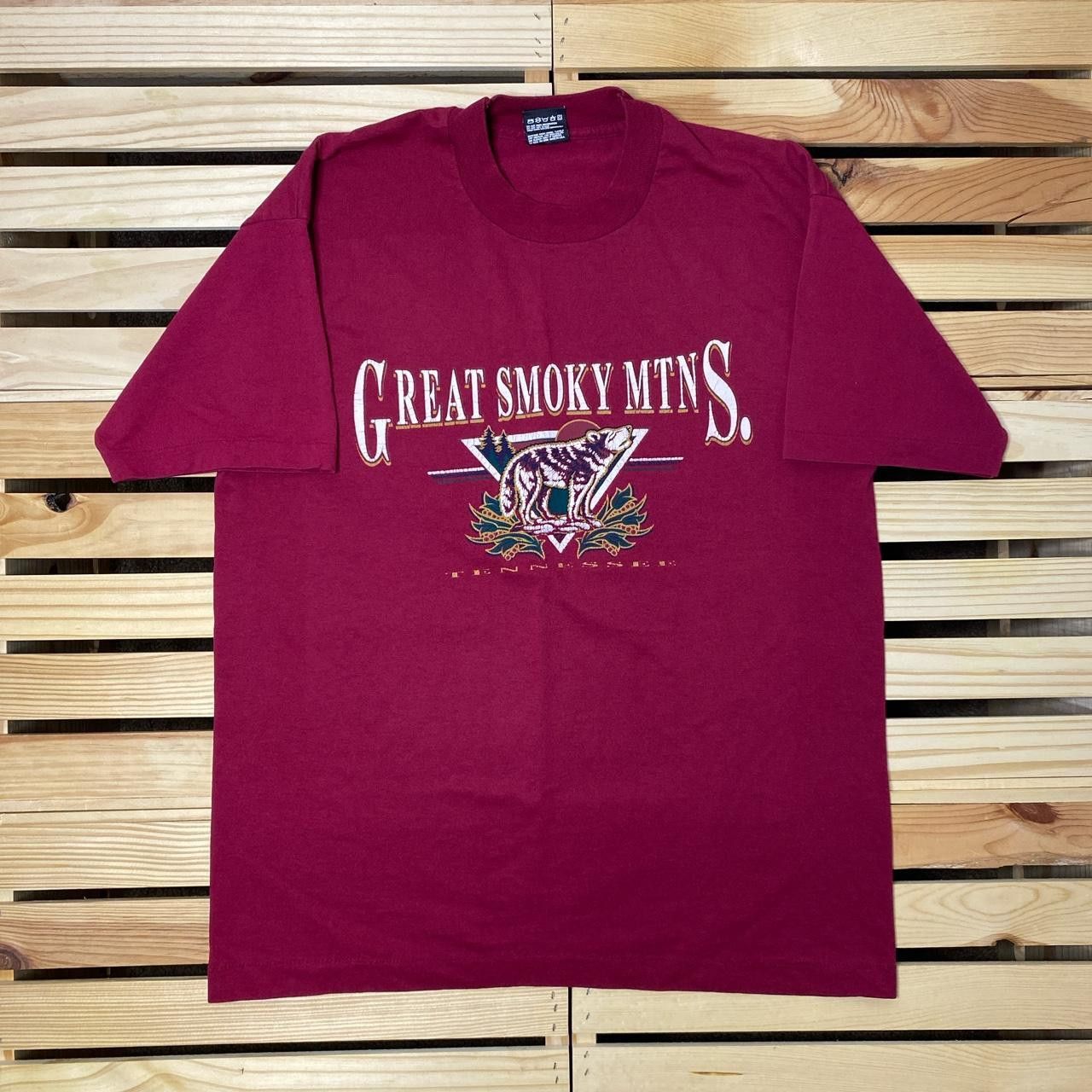Fruit Of The Loom Vintage Great Smoky Mountains Burgundy Nature Tee Size Large Size US L / EU 52-54 / 3 - 1 Thumbnail