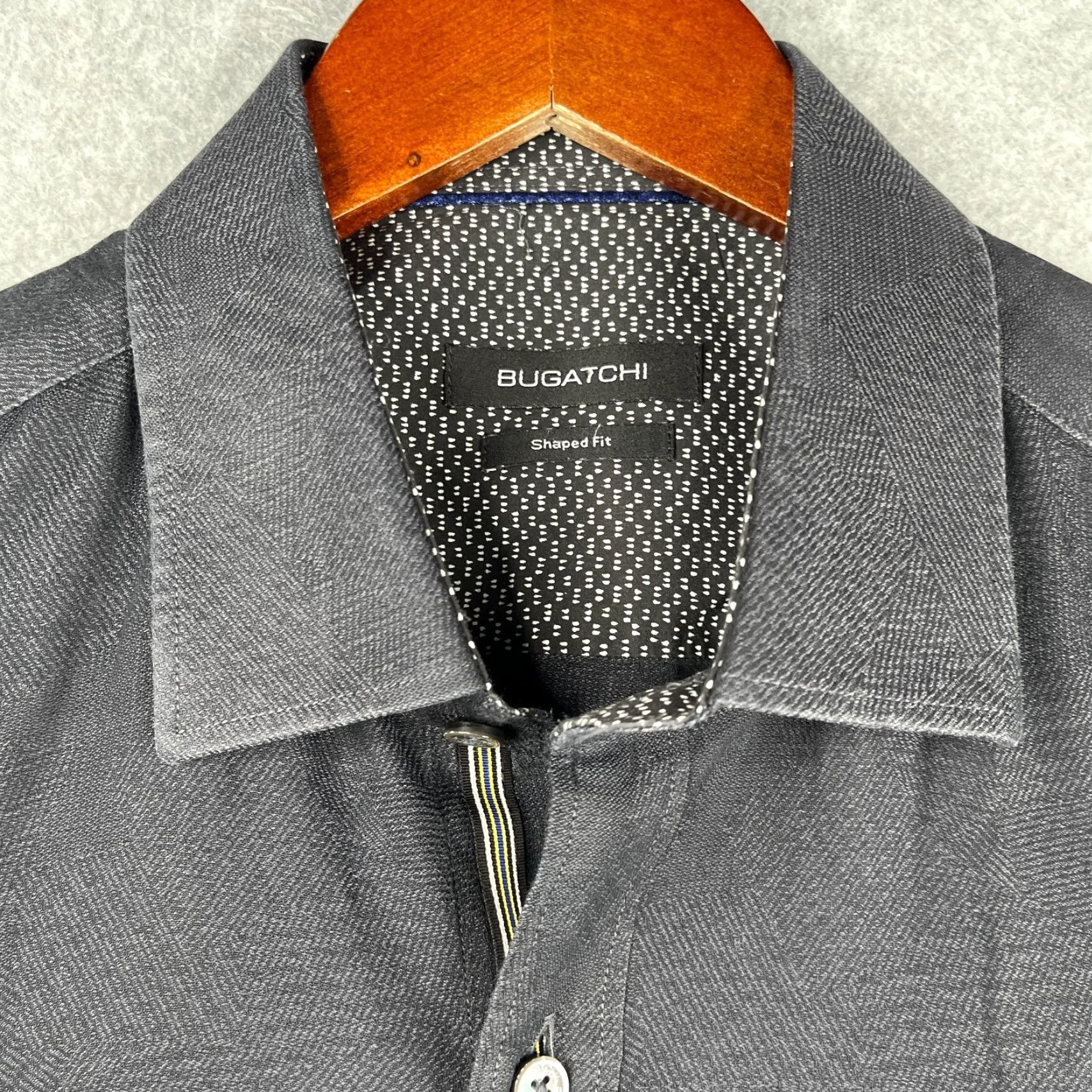 BUGATCHI BUGATCHI Shaped Fit Shirt Large Gray Button-Up Long Sleeve Mens Size US L / EU 52-54 / 3 - 3 Thumbnail