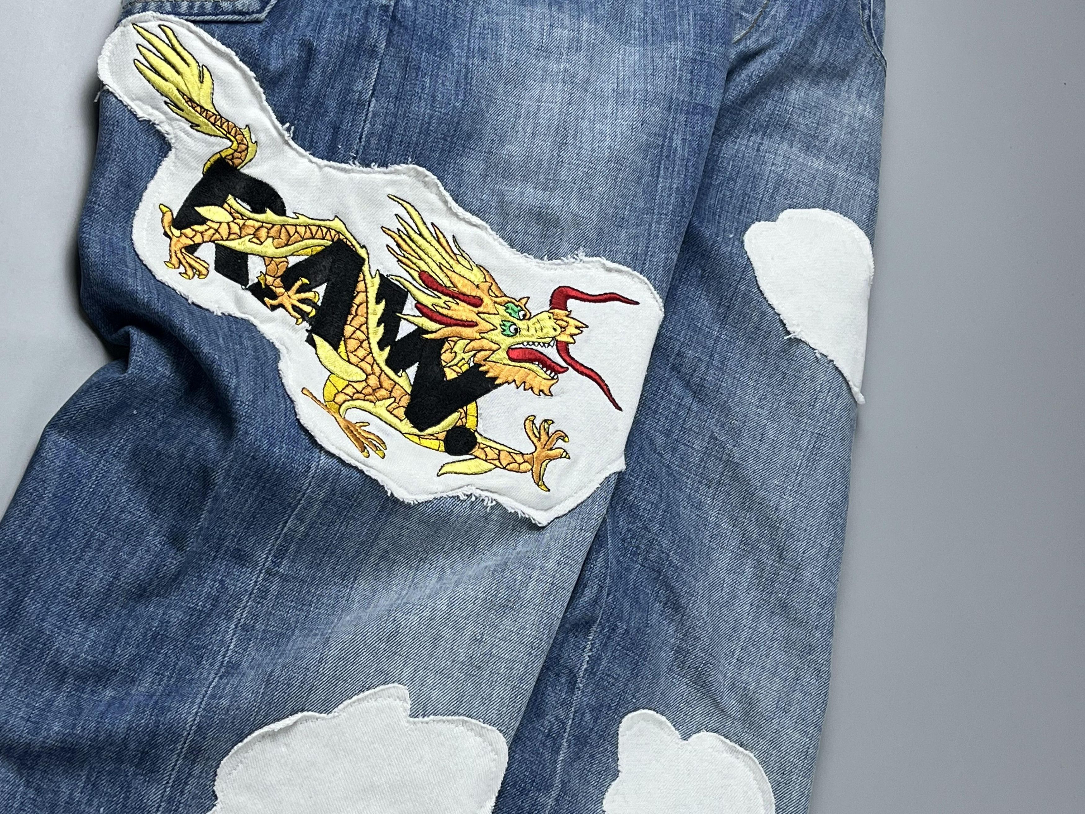 G-Star × Japanese Brand × Vintage G-Star Embroidery Dragon Washed Custom Work Jean Size US 31 - 2 Thumbnail