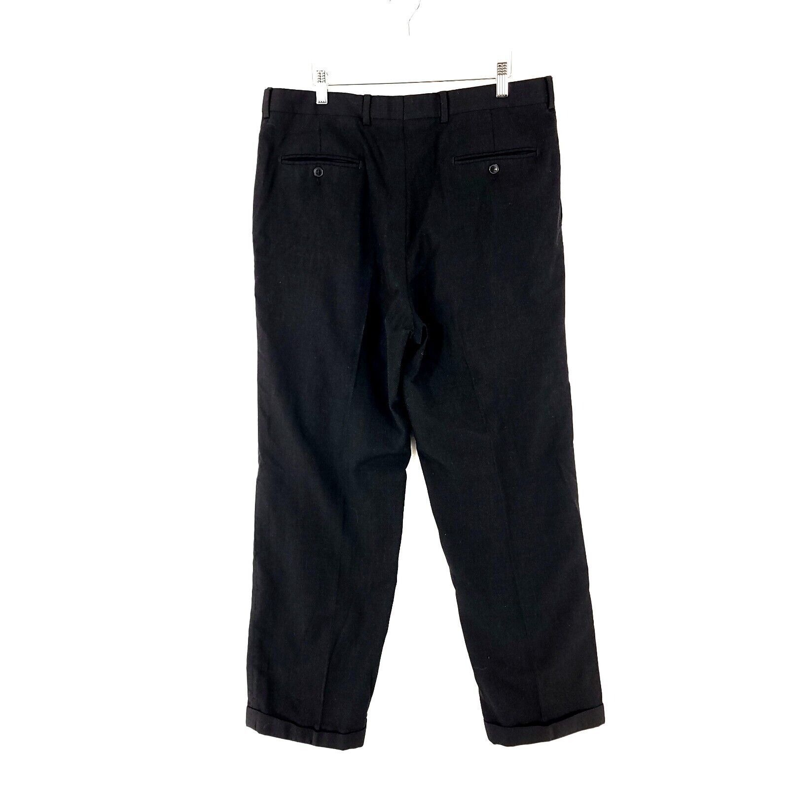 Jack Victor Jack Victor Wool Pleated Cuffed High Rise Black Dress Pants Size 34R - 4 Thumbnail