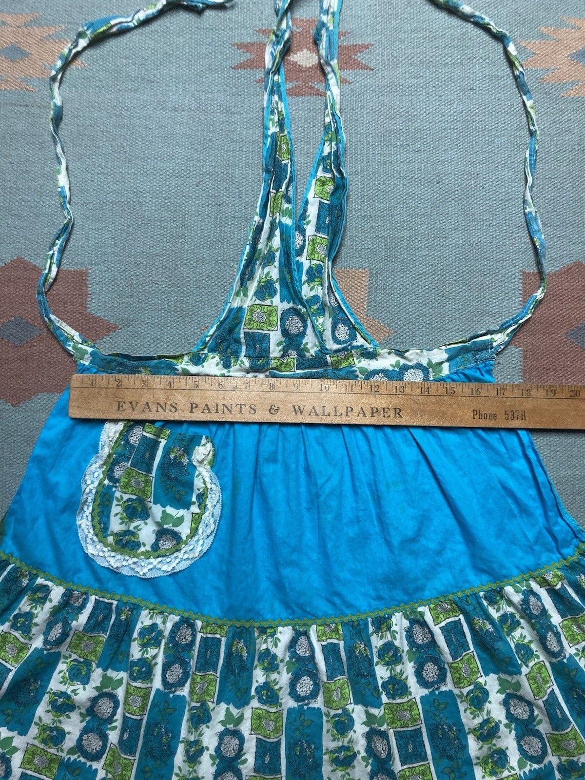 Vintage 1960s half apron floral print flowers lace cotton kitchen Size ONE SIZE - 6 Thumbnail