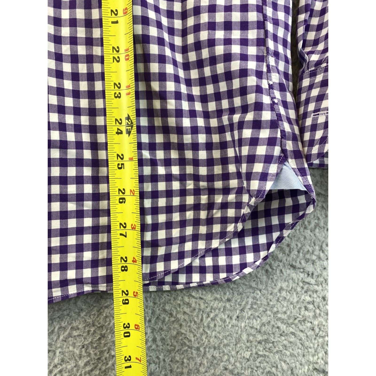 J.Crew Sewn for J.CREW Men's dress Shirt check plaid Purple white L slim fit /79-12 Size 42R - 7 Thumbnail