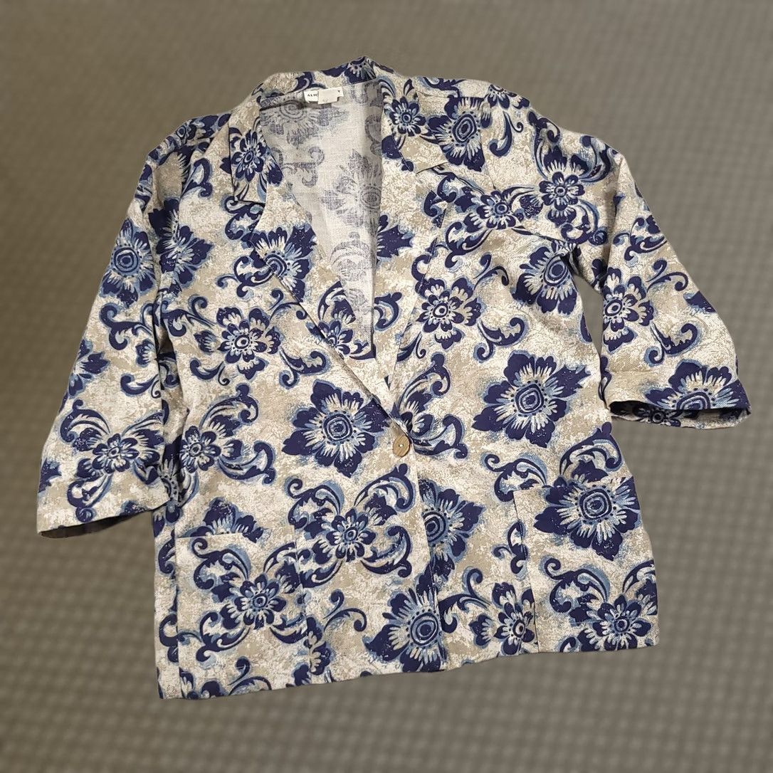 Vintage VINTAGE Alice Stuart Blazer Womens Large Boxy Jacket Blue Floral Pattern Casual Size L / US 10 / IT 46 - 1 Thumbnail