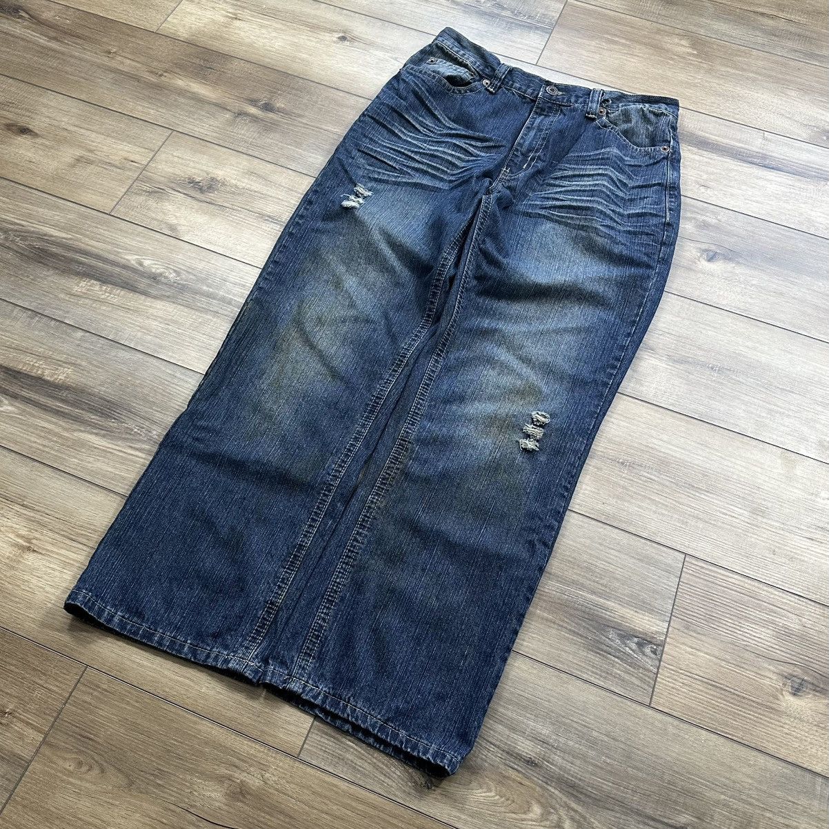 FUSAI Vintage 2000s Y2K Fusai Wide Leg Embroidered Jeans Size US 34 / EU 50 - 2 Thumbnail