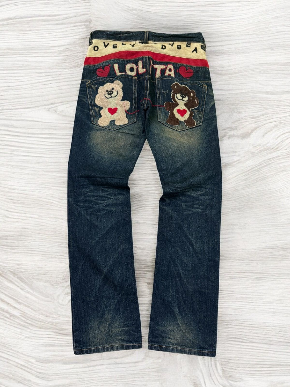 Hysteric Glamour Yoshitomo Nara Lolita Washed Claw Mark Embroidery Bear Size US 29 - 1 Thumbnail