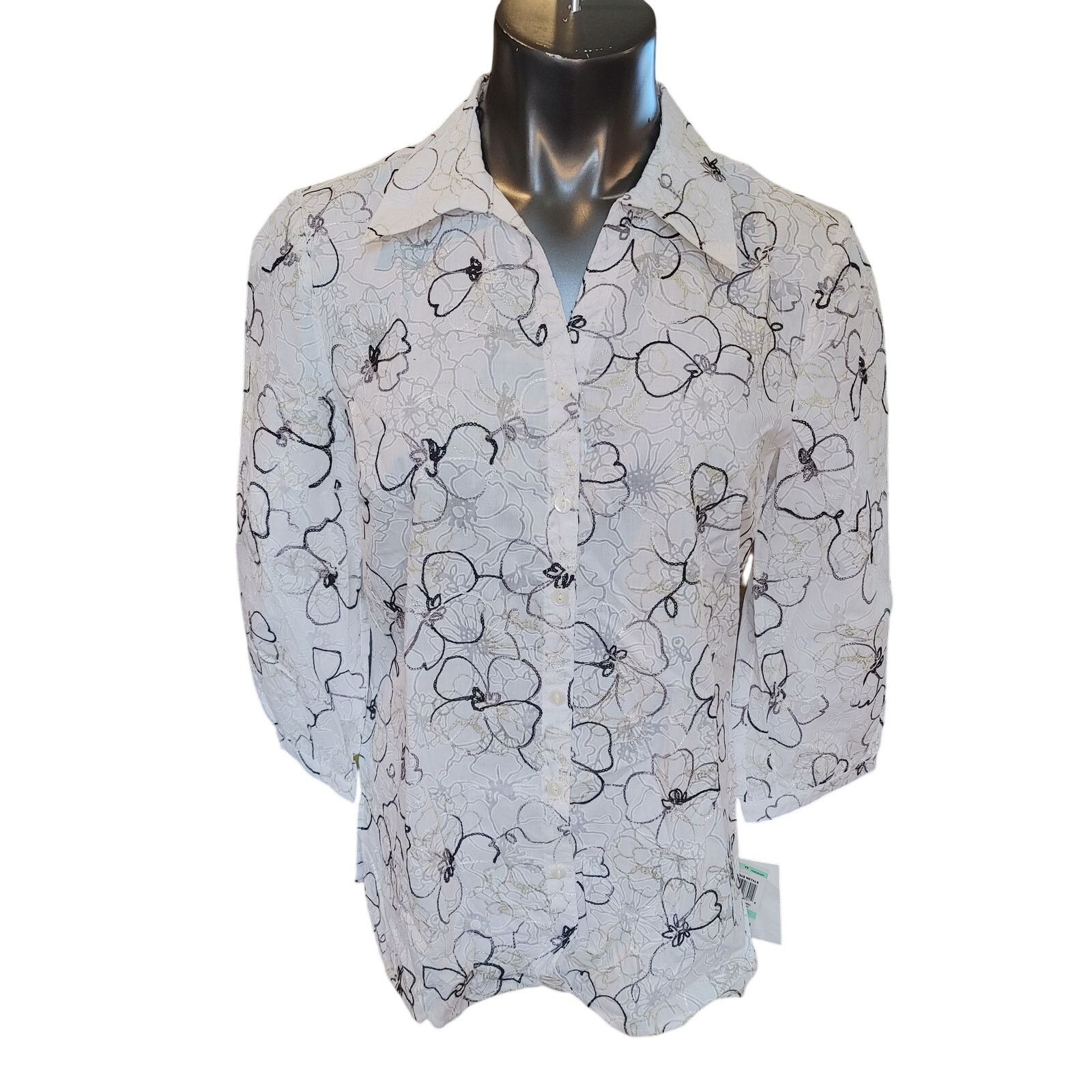 Other JM Collections Women's 8 White/Black Floral Bttn Front Shirt Size M / US 6-8 / IT 42-44 - 1 Thumbnail
