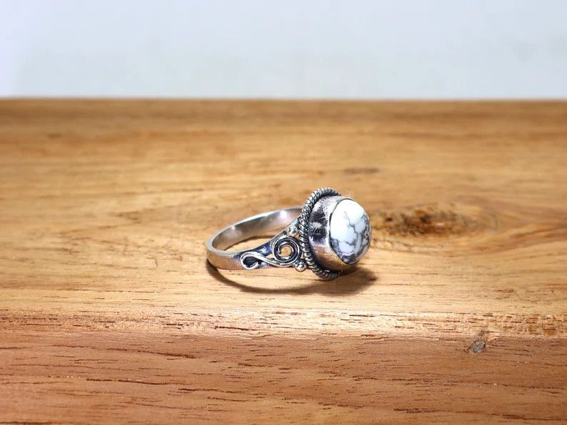 Handmade Howlite Ring, Handmade Sterling Silver Ring: Gift idea Size ONE SIZE - 2 Thumbnail