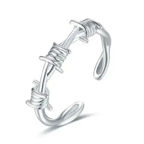 Jewelry 925-Sterling-Silver Barbed Crown of Twist Thorns Wire Ring Size ONE SIZE - 1 Thumbnail