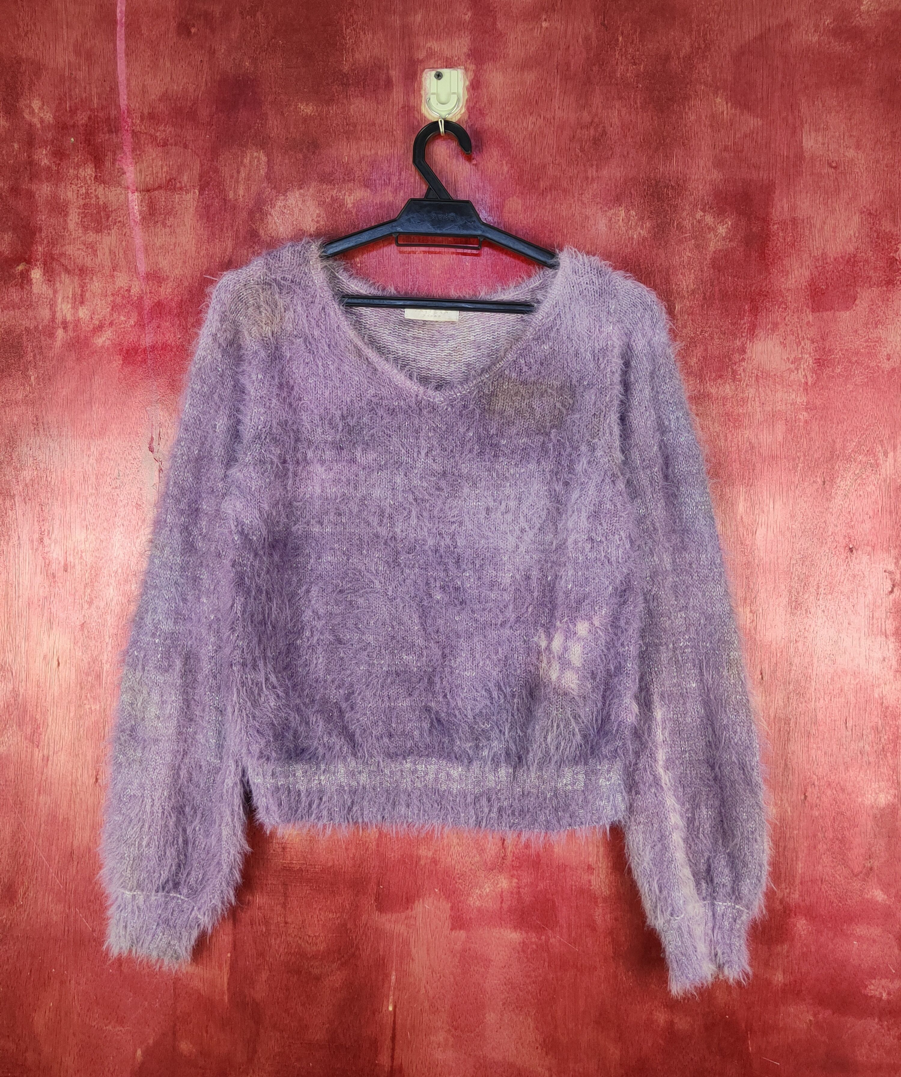 Homespun Knitwear Pattern Fiona Purple faded Shaggy Fur Mohair Knitwear #S2276 Size S / US 4 / IT 40 - 1 Thumbnail