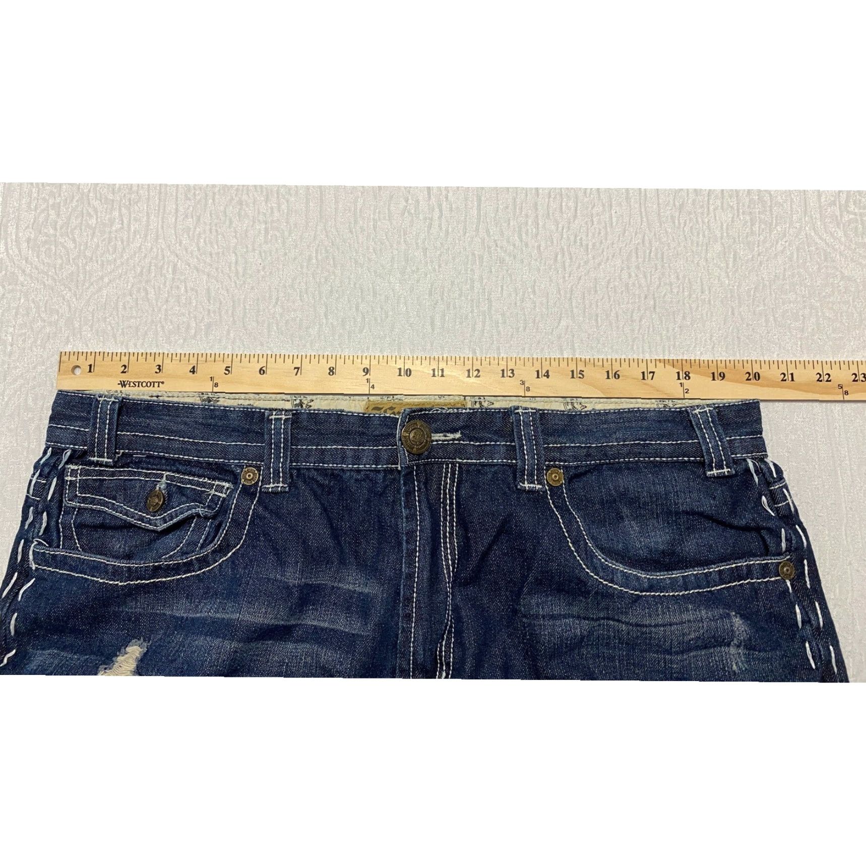 Vintage Franky Max Bootcut Jeans Men's Size 40×32 Blue Distressed Flap Pockets Whiskers Size US 40 / EU 56 - 6 Thumbnail