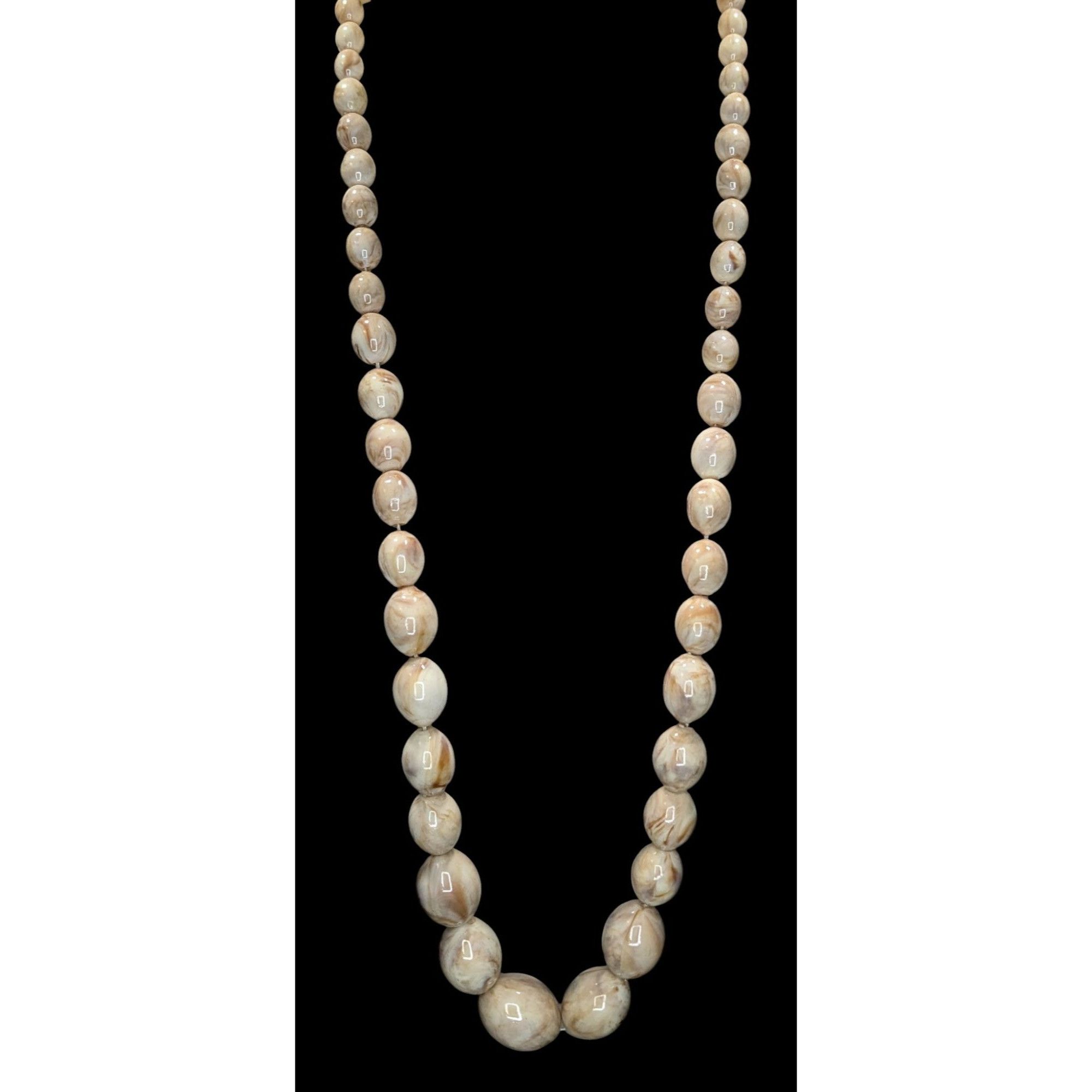Other Vintage Marbled Cream Lucite Beaded Necklace With Screw Clas Size ONE SIZE - 4 Thumbnail