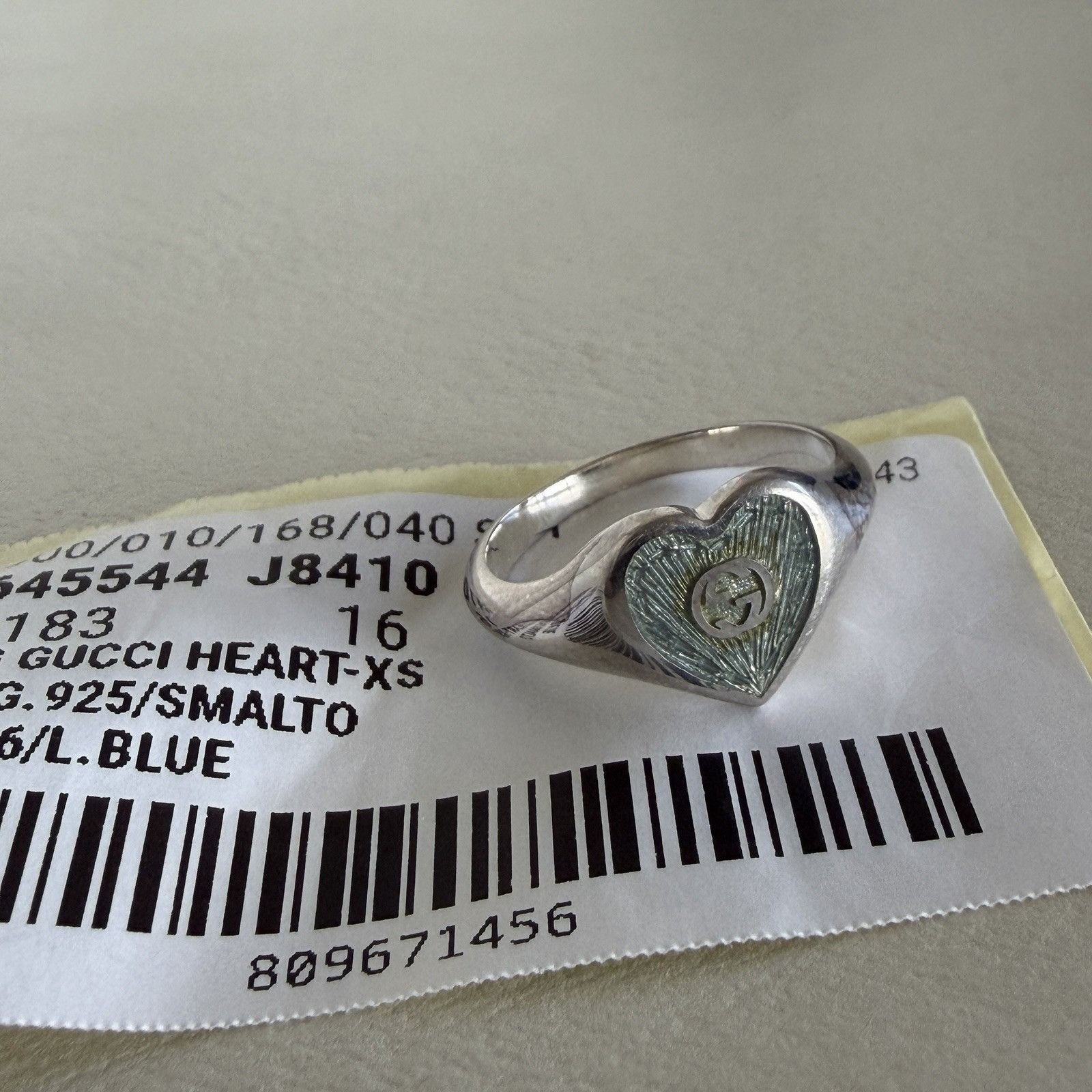 Gucci NEW Gucci Blue Enamel Heart Ring Interlocking G Sterling Sil Size ONE SIZE - 8 Thumbnail