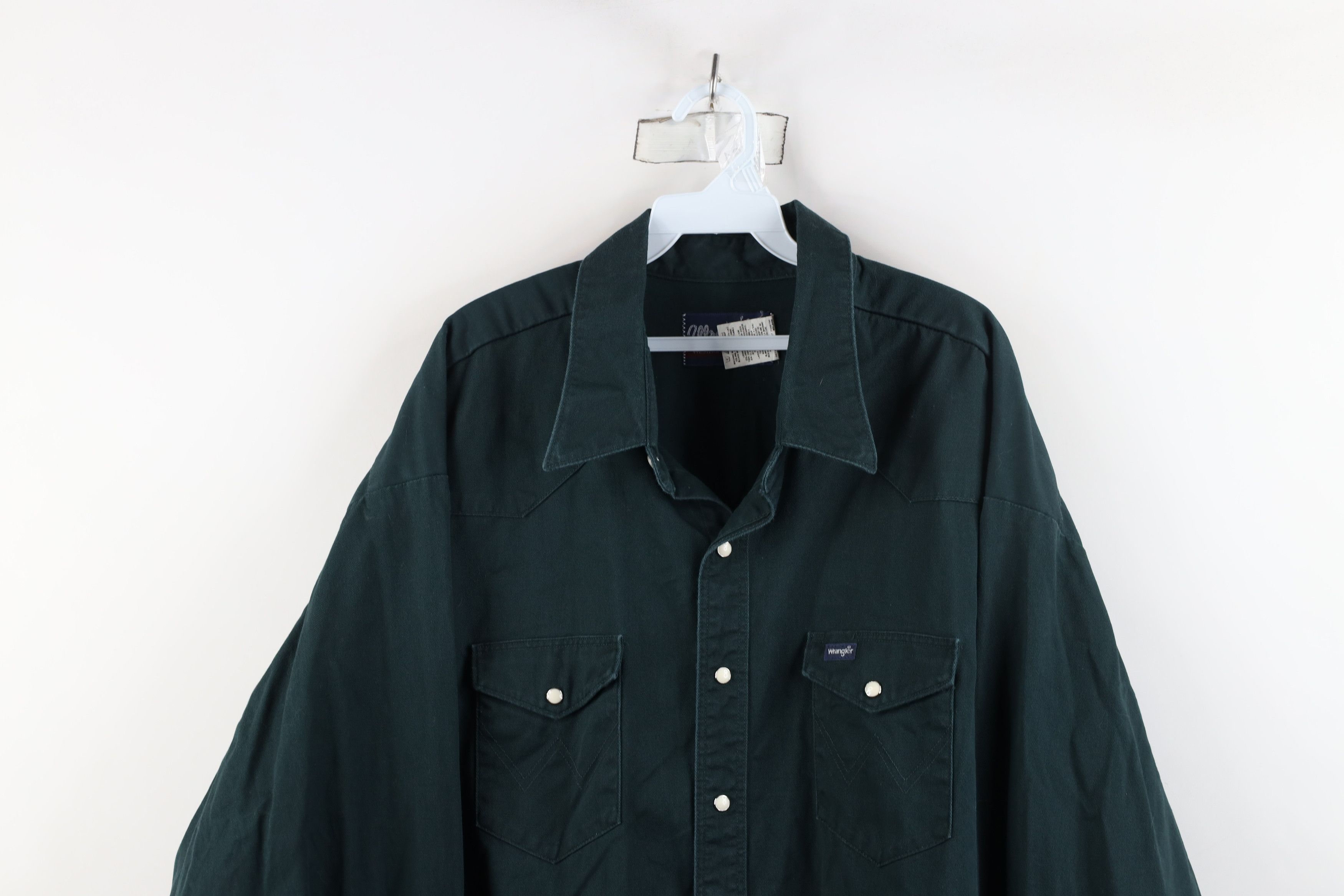 Vintage × Wrangler Vintage 90s Wrangler Heavyweight Button Shirt Dark Green Size US XXL / EU 58 / 5 - 2 Thumbnail