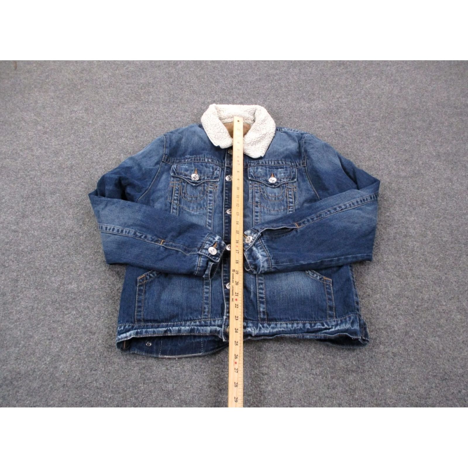 True Religion True Religion Jacket Womens L Blue Jean Denim Sherpa Trucker Lined Heavy Size 36" / US 14 / IT 50 - 3 Thumbnail