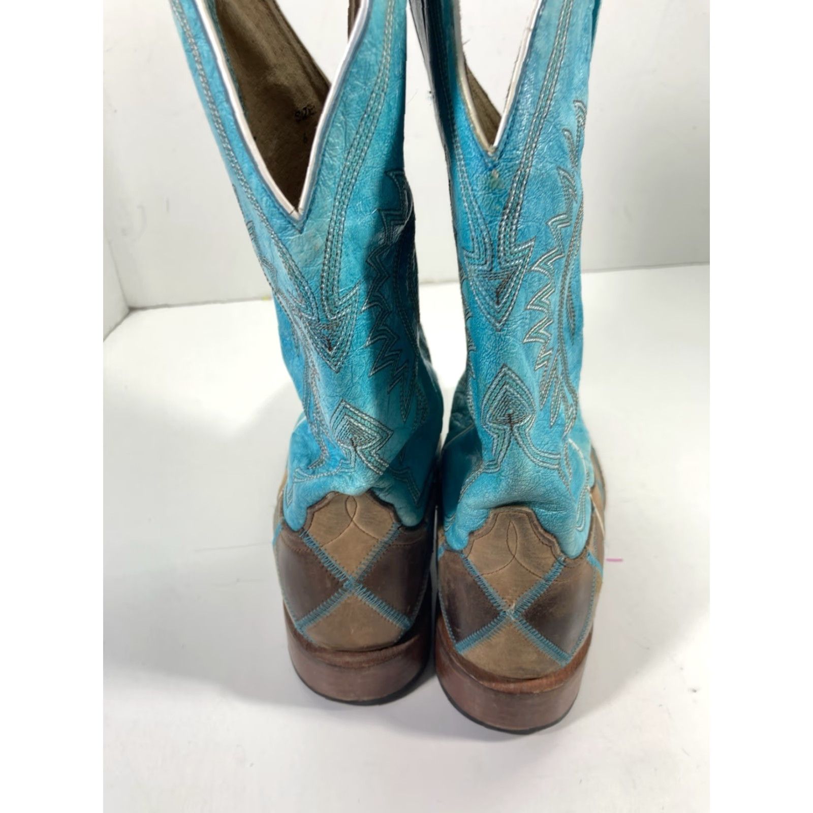 Andersson Bell Anderson Bean HP Horsepower Boots Women Size 6 Turquois Patchwork Square Toe Western Leather Mid-Calf Size US 6 / IT 36 - 6 Thumbnail