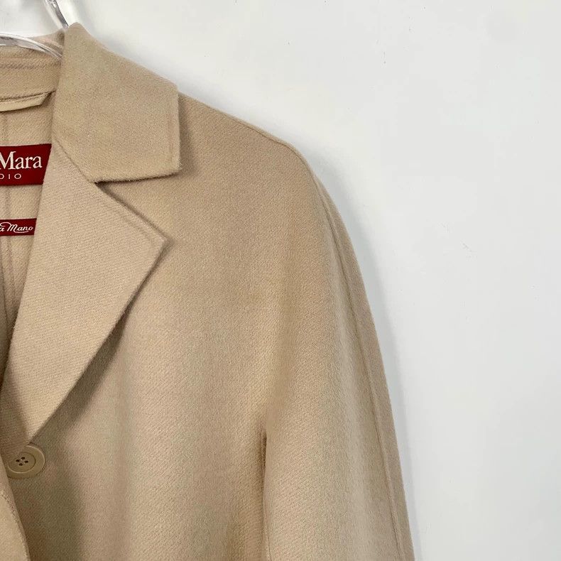 Max Mara Max Mara Studio Khaki Lapel Single-Breasted Belted Coat Size XXS / US 00 / IT 34 - 3 Thumbnail
