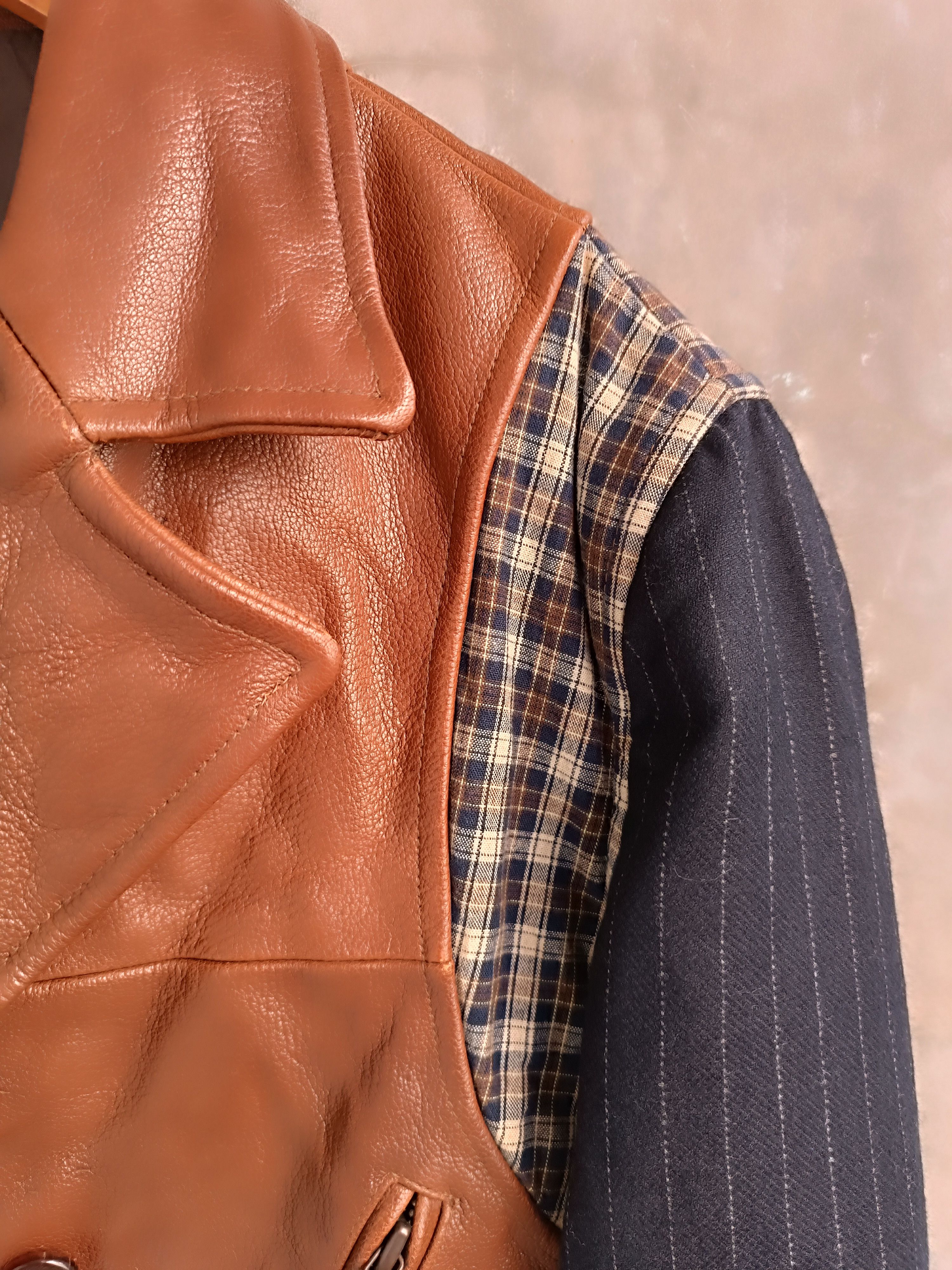 Japanese Brand × Other RARE 🔥 BLAZER JACKET WITH A COMBINATION OF BROWN LEATHER Size 52S - 4 Thumbnail