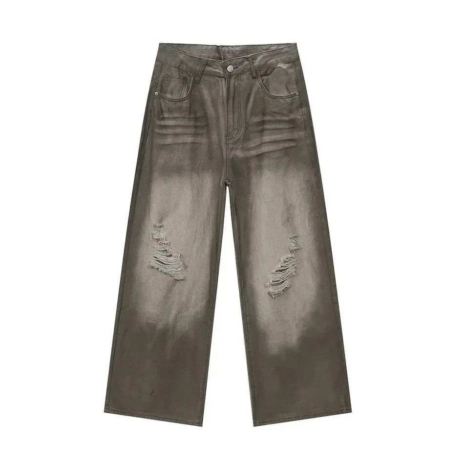 Japanese Brand Retro loose hip-hop ripped straight leg jeans Size US 32 / EU 48 - 5 Thumbnail
