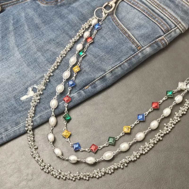Jewelry Delicate Color Rhinestone Three Layers Pearl Pants Chain Size ONE SIZE - 1 Thumbnail