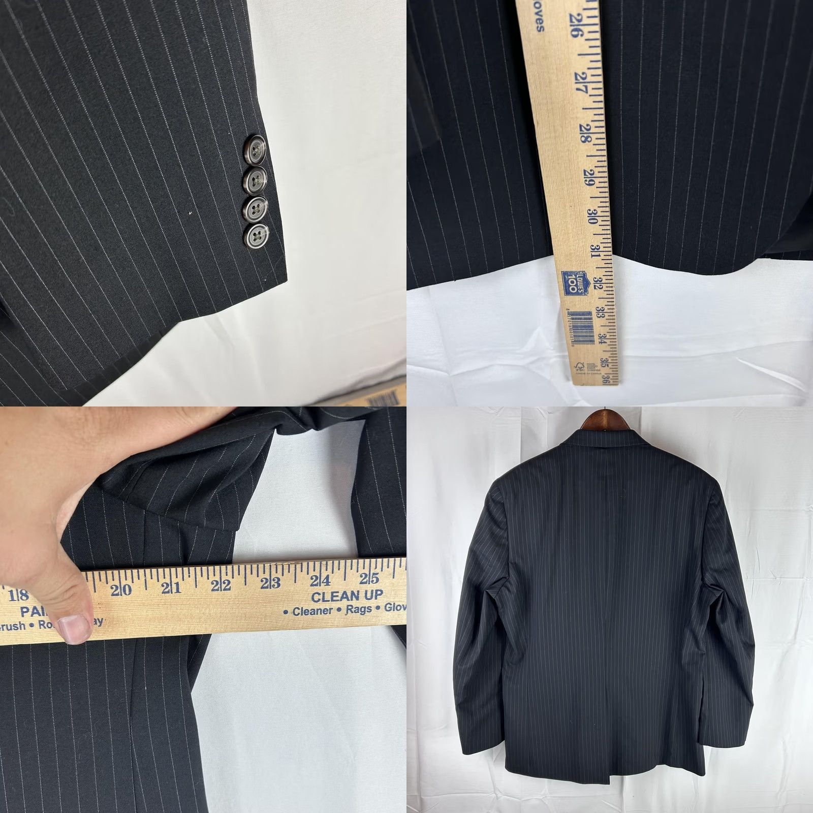 Chaps VINTAGE CHAPS Blazer Mens 42R Black Pinstripe 2 Button Notch Lapel Wool Blend Jacket Size 42R - 8 Thumbnail