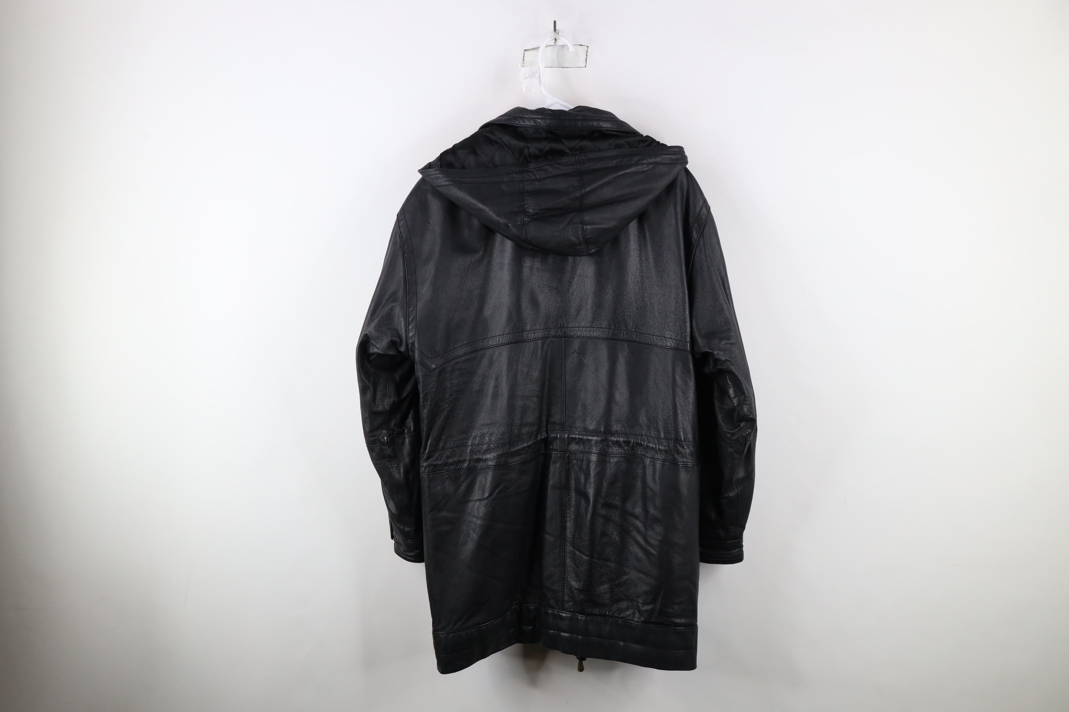 Vintage Vintage 90s Streetwear Toggle Button Hooded Leather Jacket Size US S / EU 44-46 / 1 - 14 Thumbnail