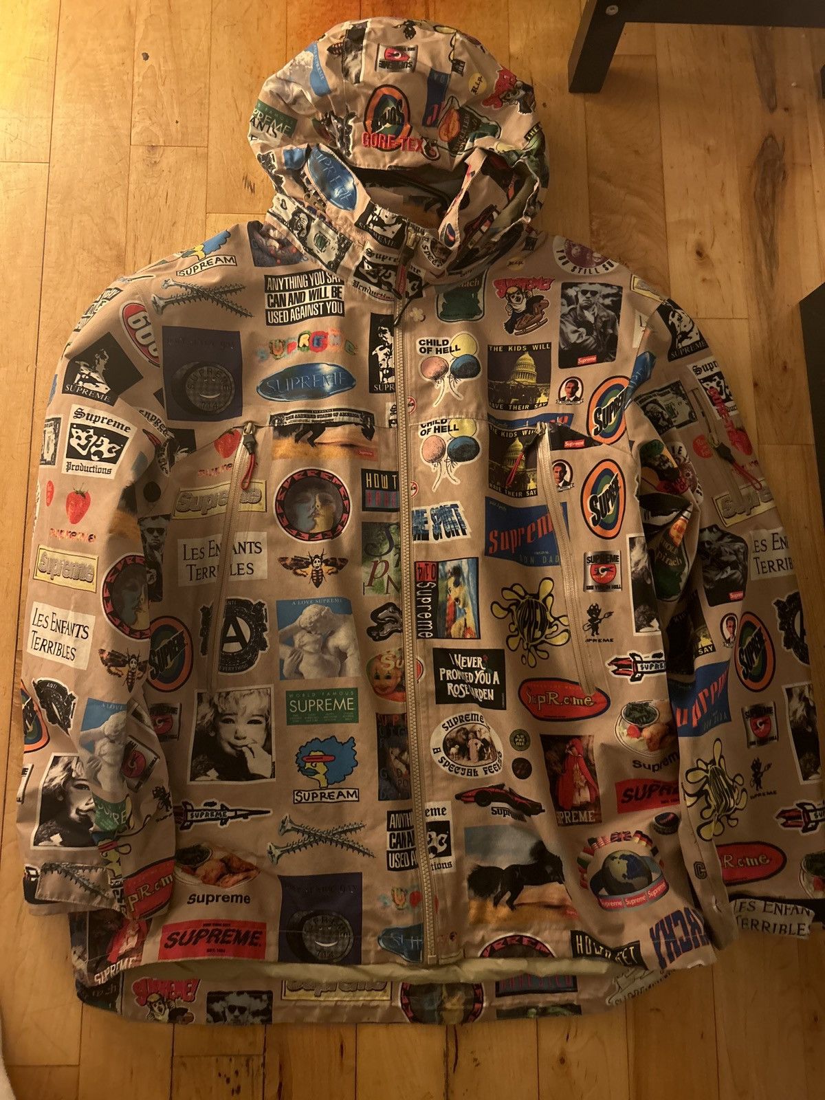 image of 2021 Supreme Gore-Tex Stickers Shell Jacket 'tan', Men's (Size XL)