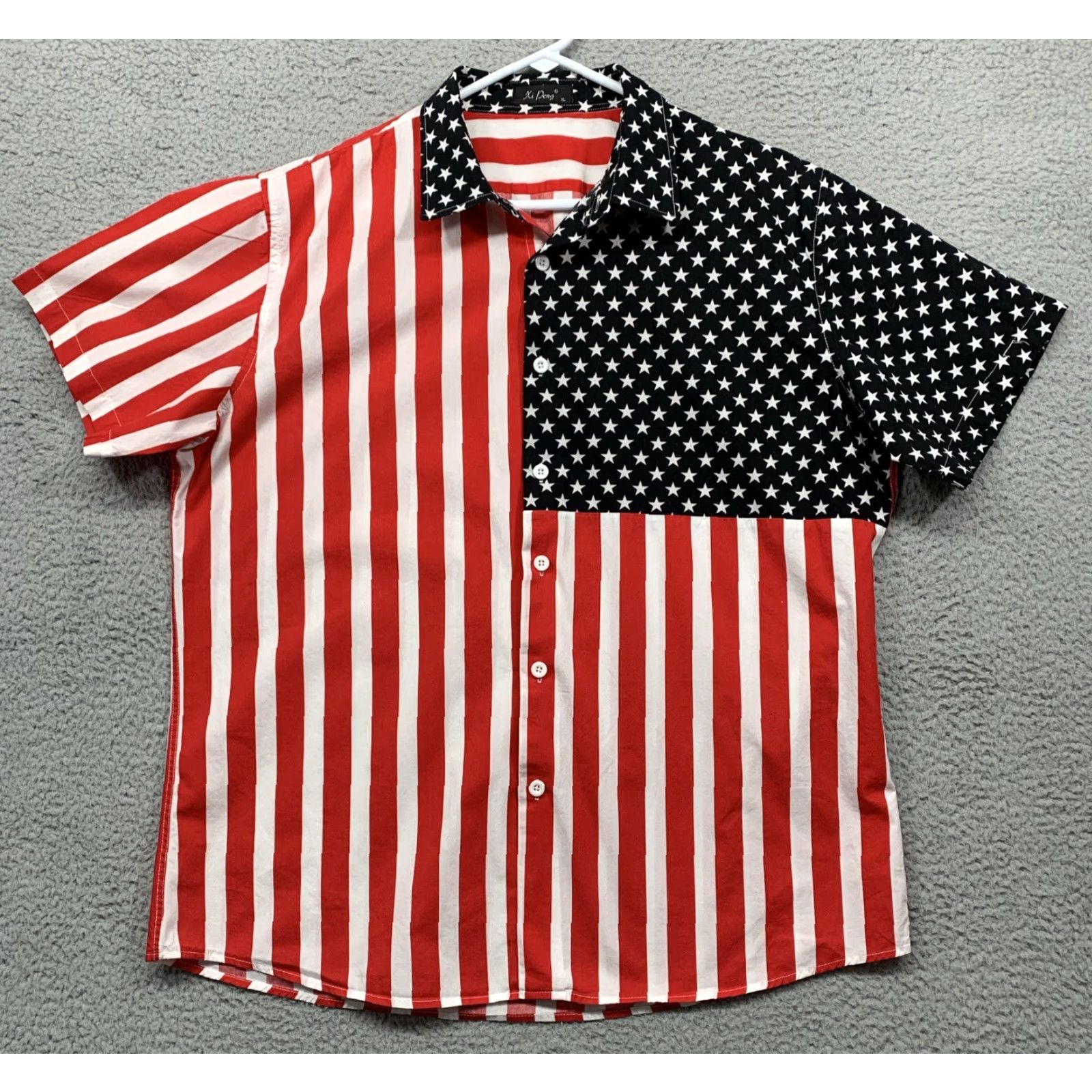 Vintage Xi Peng Women’s Button Shirt XS? No, XL Red White & Blue USA Flag 100% Cotton Shirt Blouse Short Sleeve Collared Size XL / US 12-14 / IT 48-50 - 2 Thumbnail