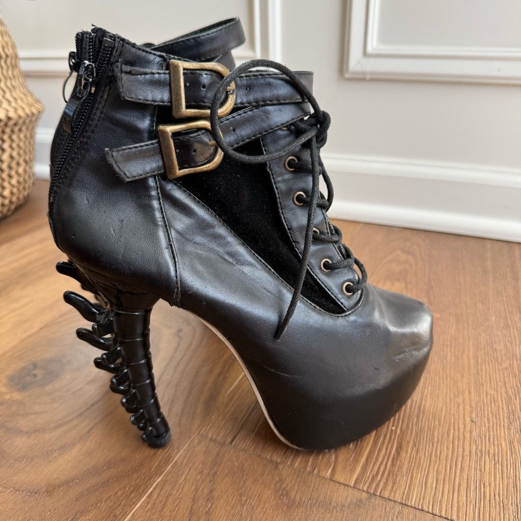 Other Gothic Babe Gothic Punk Bone Heel Boots Black $184 38 Size US 8 / IT 38 - 2 Thumbnail