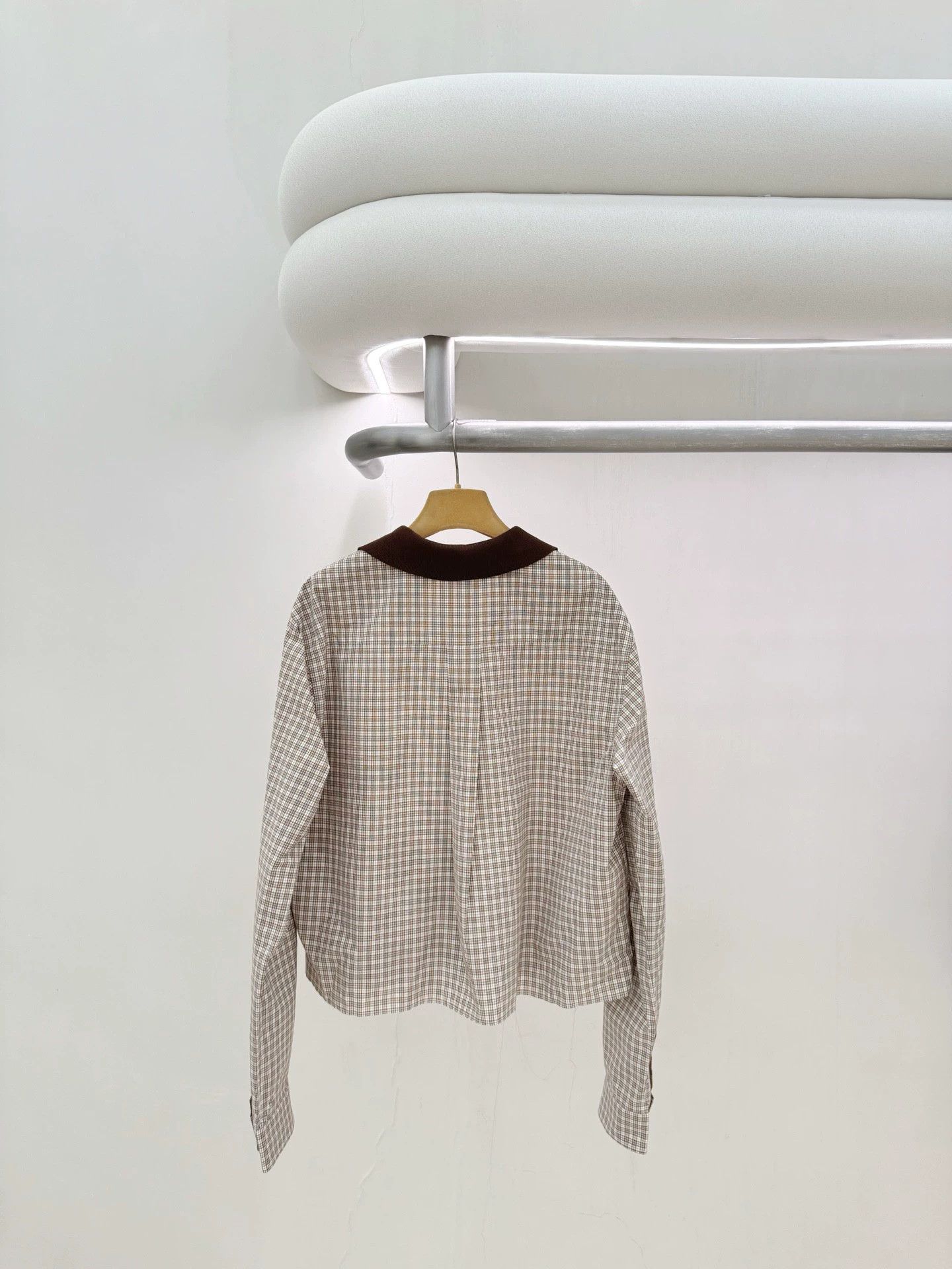 Miu Miu MIUMIU 25ss Khaki Check Colorblocked Shirt 38 Size XS / US 0-2 / IT 36-38 - 2 Thumbnail