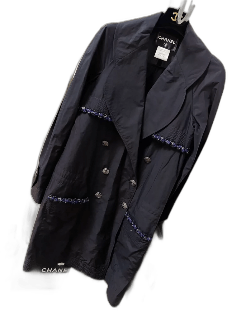 Chanel Chanel Black Long Coat with Silver Buttons Size S / US 4 / IT 40 - 1 Thumbnail