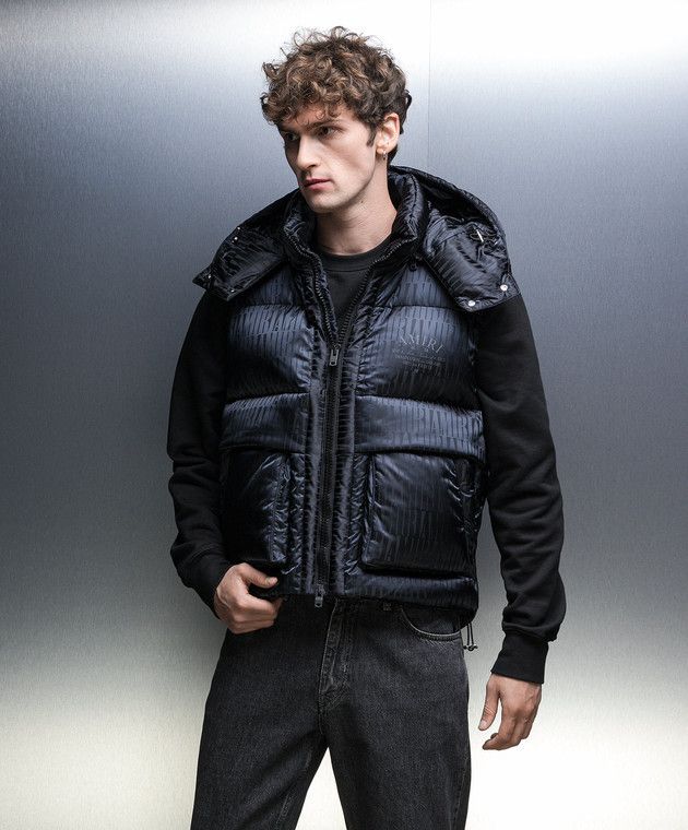 Amiri o1w1db10125 Monogram Jacquard Nylon Down Vest in Black Size US L / EU 52-54 / 3 - 3 Thumbnail