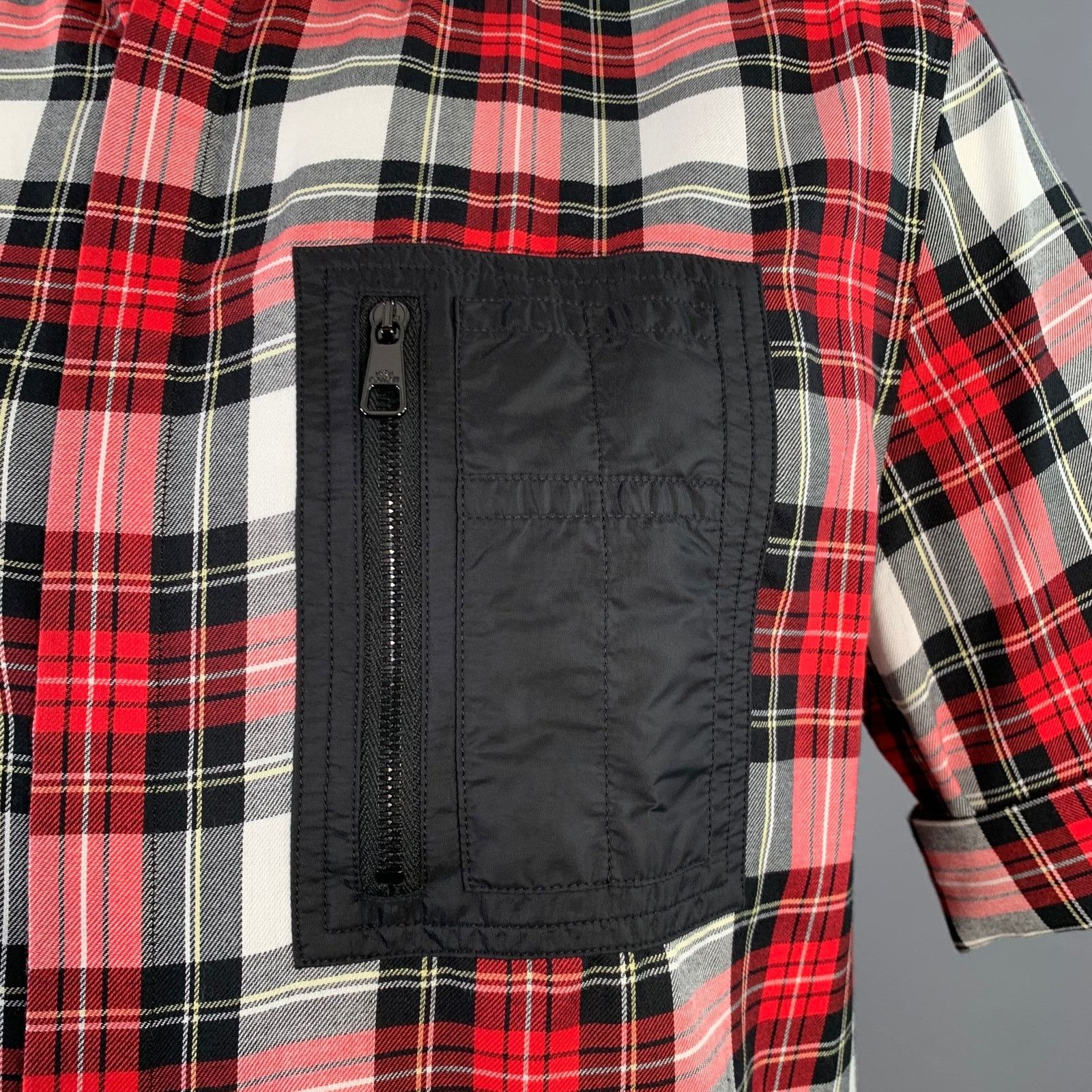 Neil Barrett NEIL BARRETT Red Black White Plaid Cotton Short Sleeve Shirt Size US XL / EU 56 / 4 - 2 Thumbnail