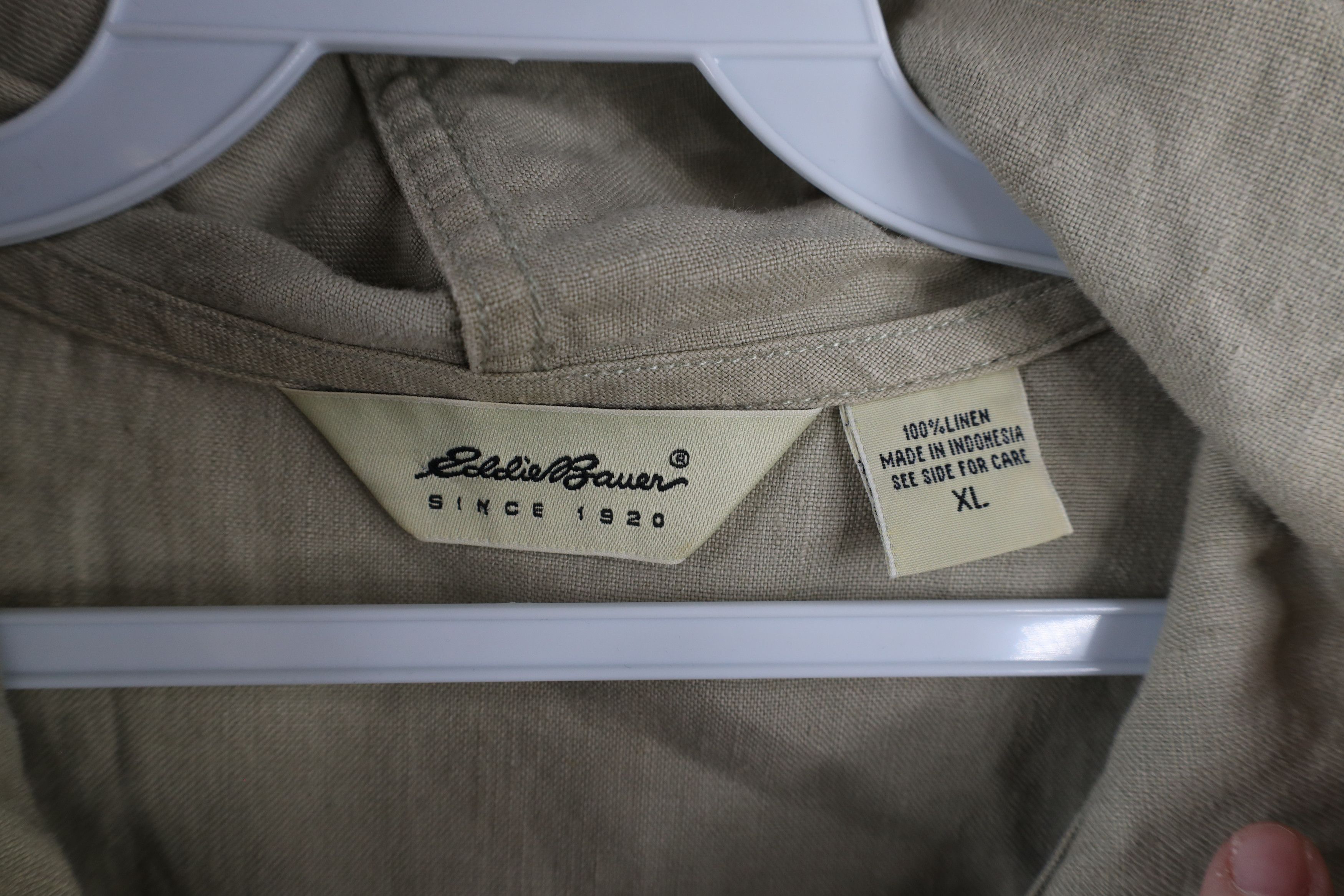 Eddie Bauer × Vintage Vintage 90s Eddie Bauer Linen Full Zip Hooded Jacket Beige Size US XL / EU 56 / 4 - 5 Thumbnail