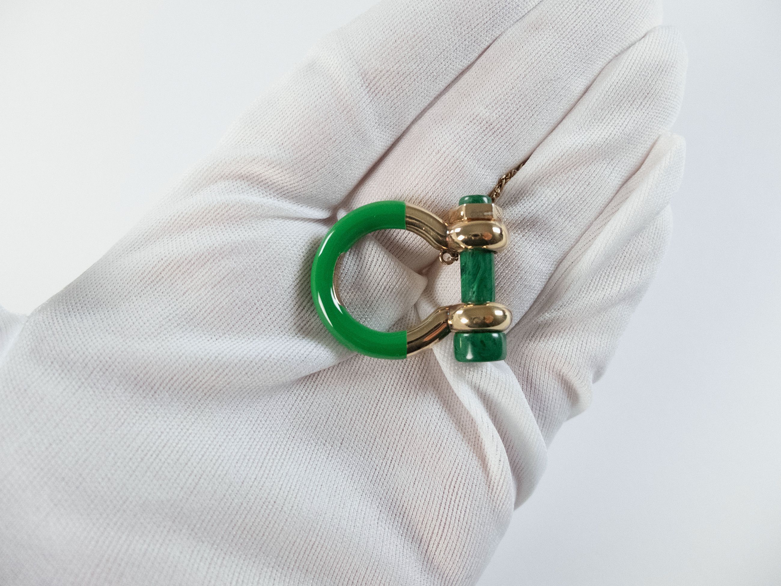 Bottega Veneta BOTTEGA VENETA Bolt green & gold tone silver ring w chain 15 Size ONE SIZE - 8 Thumbnail