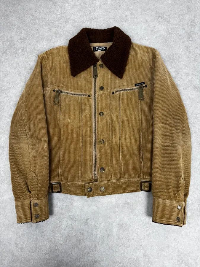 Dolce & Gabbana 2000s Dolce & Gabbana Beige Corduroy Brown Collar Jacket Size US M / EU 48-50 / 2 - 1 Thumbnail