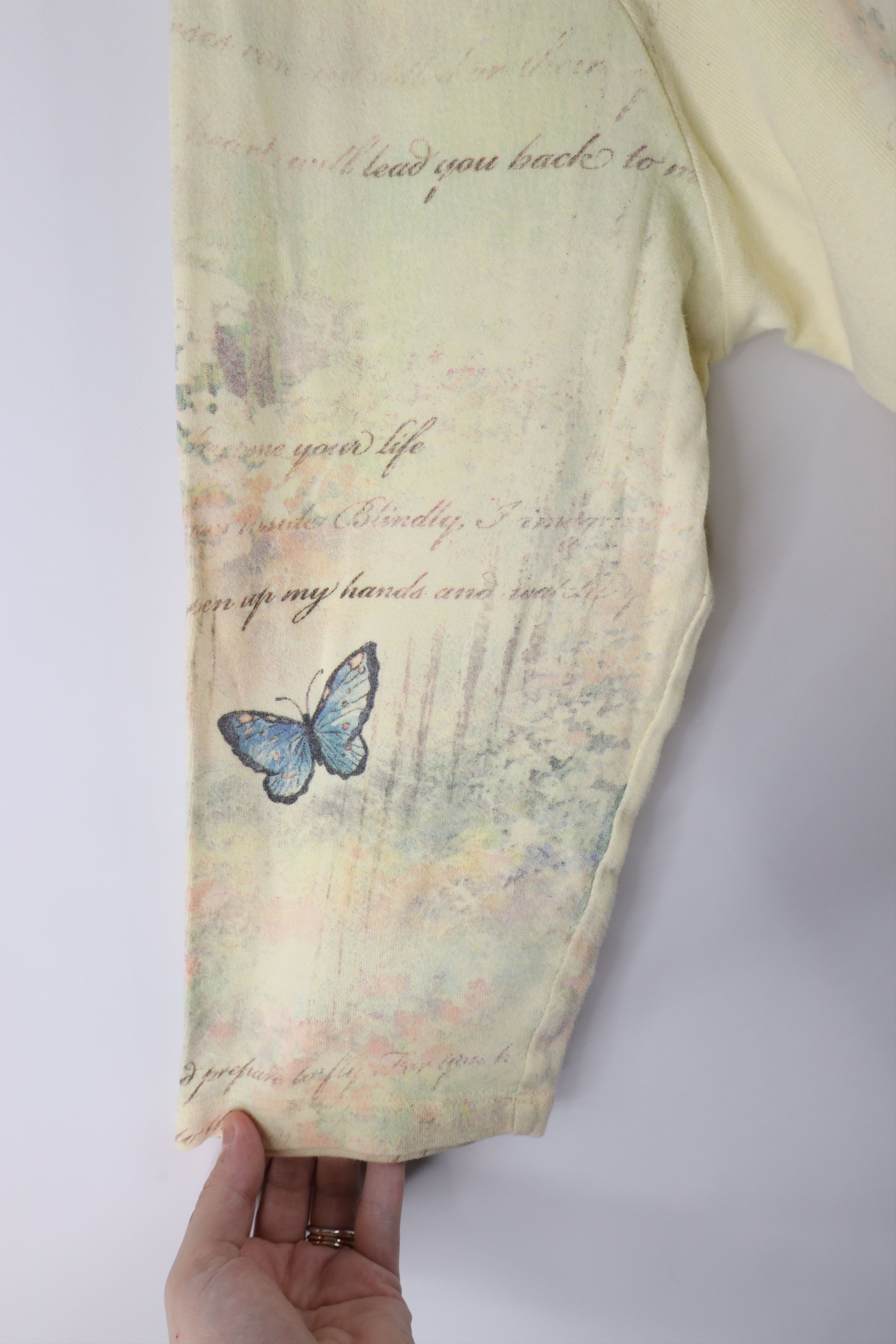 Vintage Vintage 90s Streetwear Butterfly Ribbed Knit T-Shirt Yellow Size XL / US 12-14 / IT 48-50 - 7 Thumbnail