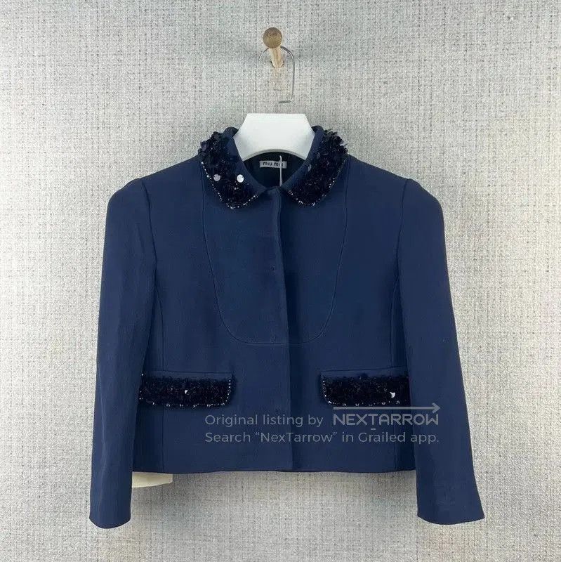Miu Miu Miu Miu Spring Autumn Dark Blue Floral Jacket . Size XS / US 0-2 / IT 36-38 - 1 Thumbnail