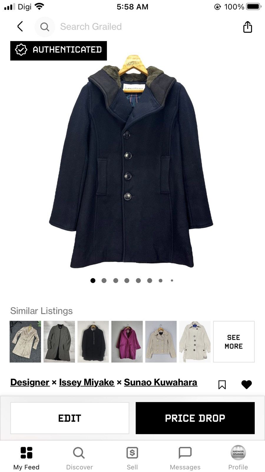 Sunao Kuwahara SUNAO KUWAHARA FUR HOODIE WOOL OVERCOAT #8363-005 Size L / US 10 / IT 46 - 14 Thumbnail