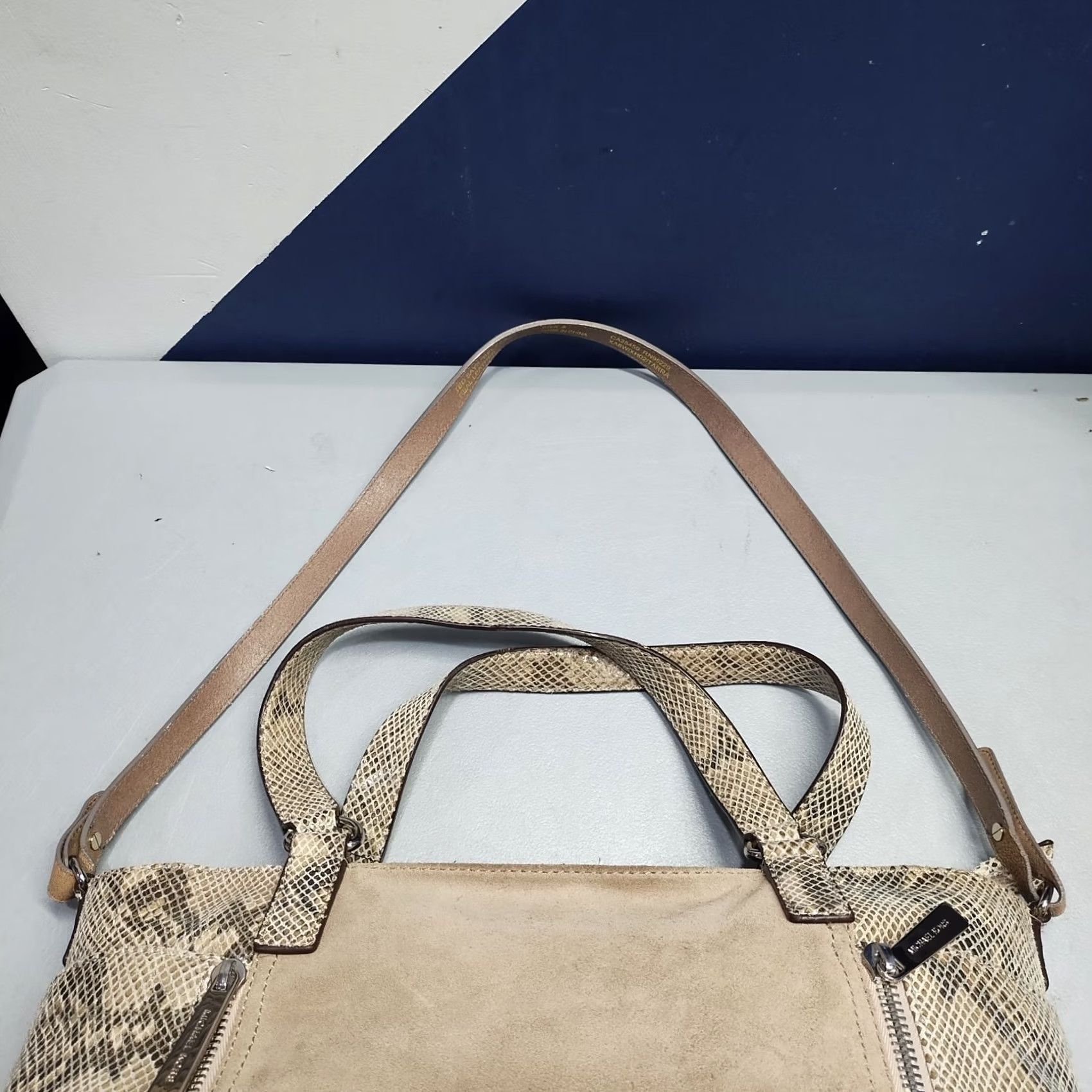 Michael Kors Michael Kors Shoulder Bag Womens Medium Brown Snakeskin Print Suede Leather Zip Closure Size ONE SIZE - 6 Thumbnail