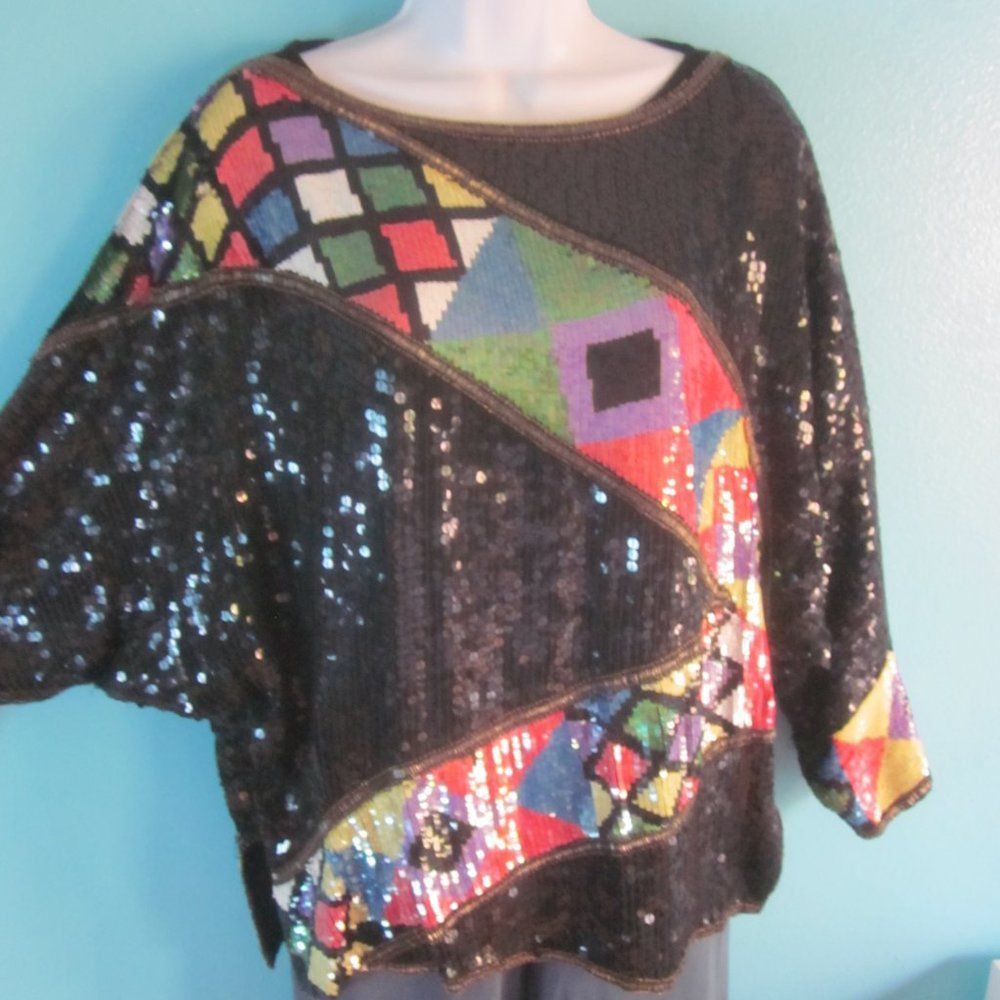 Vintage SCALA Vintage Sequin Top Womens Size L Long Dolman Sleeve Bl Size L / US 10 / IT 46 - 14 Thumbnail