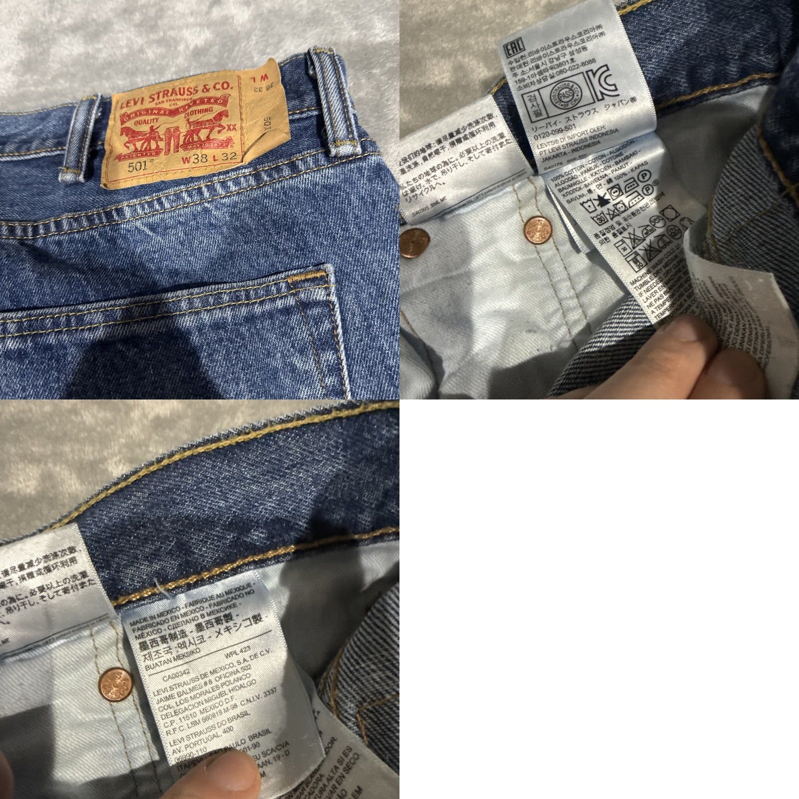 Levi's Levi's 501 Jeans Mens 38x32 Blue Straight Button Fly Denim Logo Workwear Regular Fit Pants Size US 38 / EU 54 - 8 Thumbnail