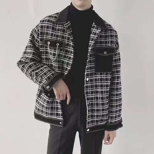 Japanese Brand Kizuki x Asai Black colorblock tweed jacket with chain Size US XL / EU 56 / 4 - 8 Thumbnail